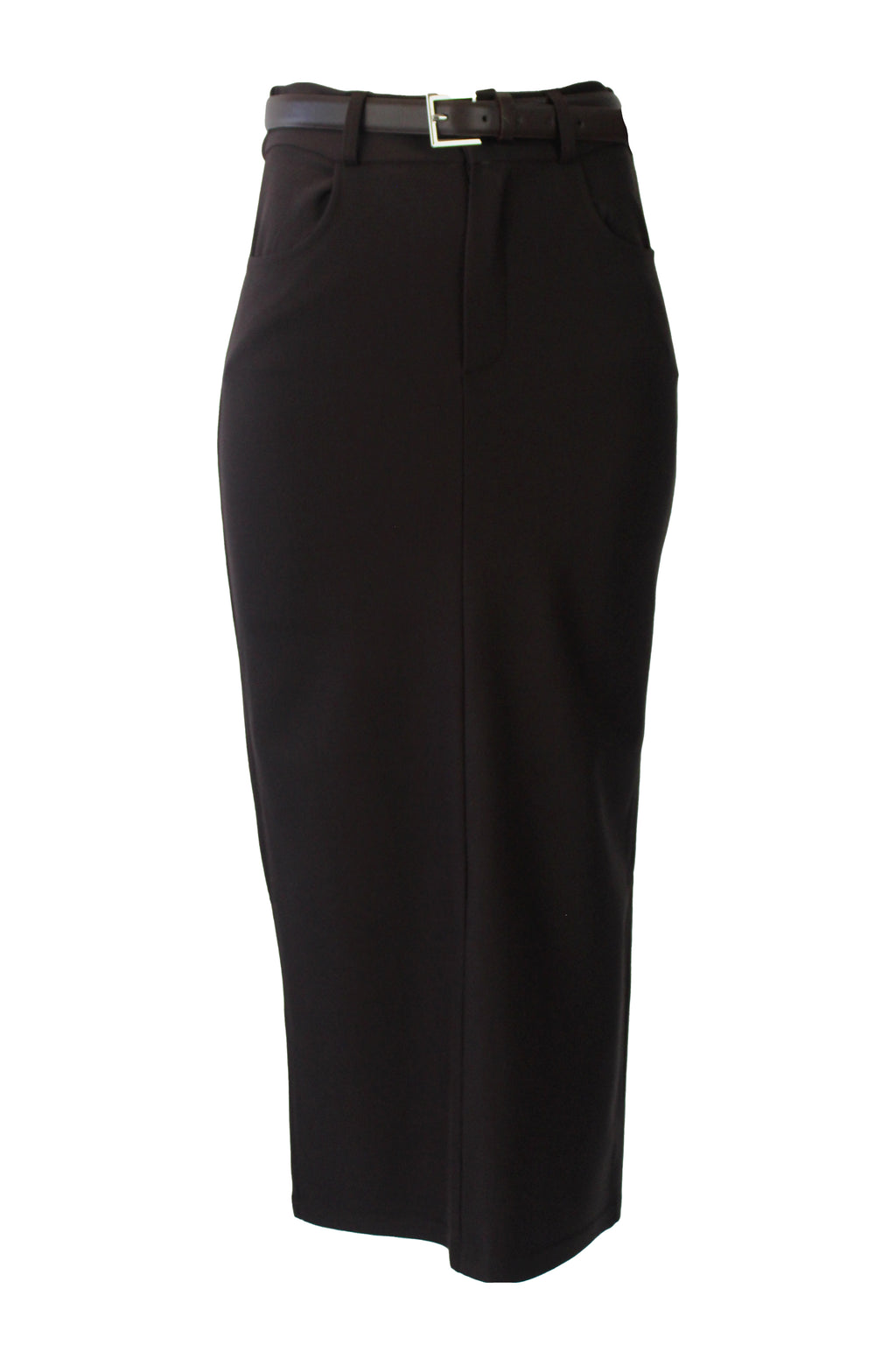 T3040 Falda Lisa con Cinto Hebilla Cuadrada