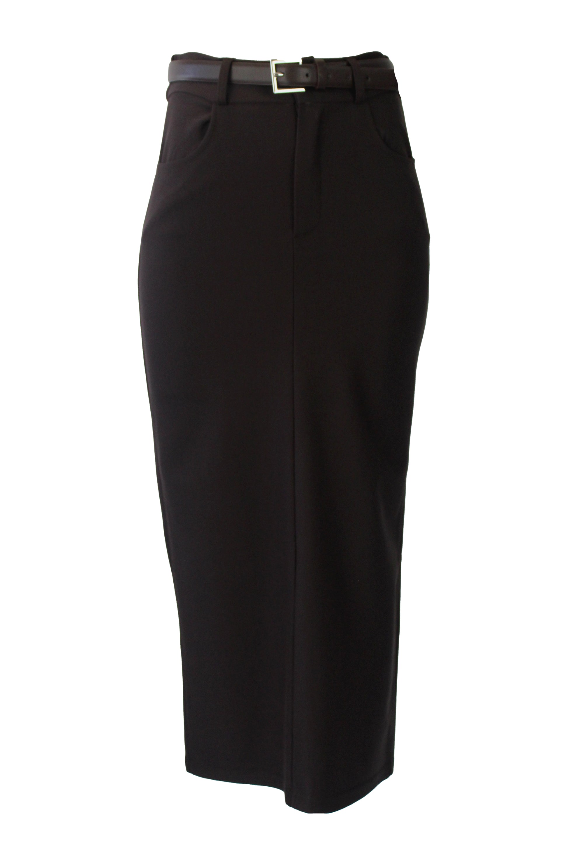 T3040 Falda Lisa con Cinto Hebilla Cuadrada