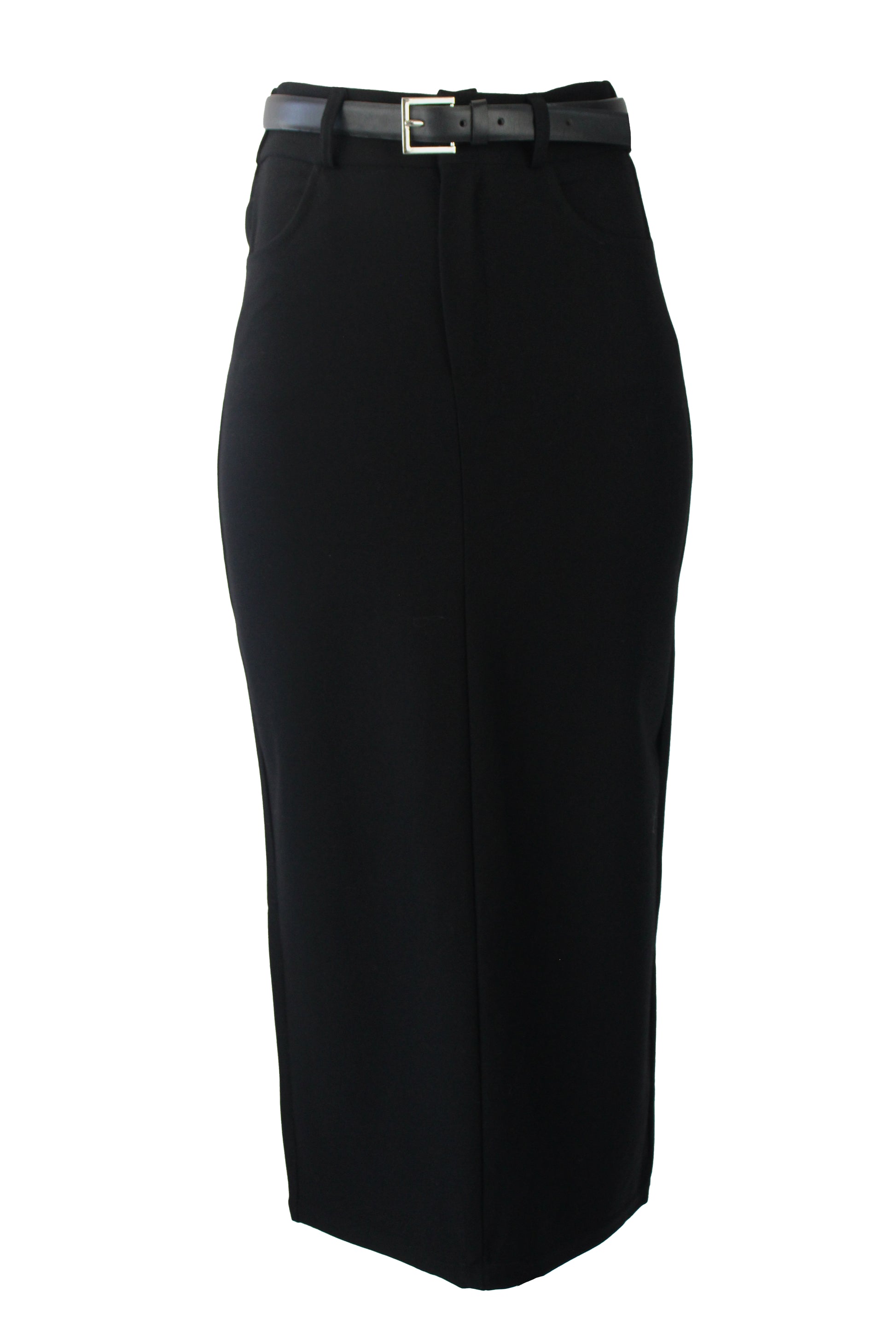 T3040 Falda Lisa con Cinto Hebilla Cuadrada