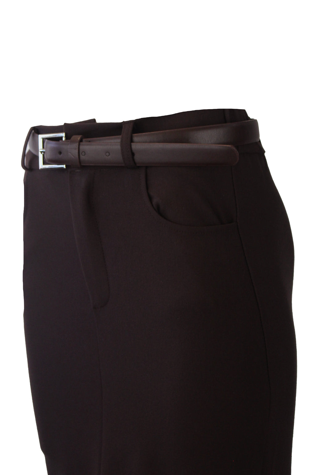 T3040 Falda Lisa con Cinto Hebilla Cuadrada