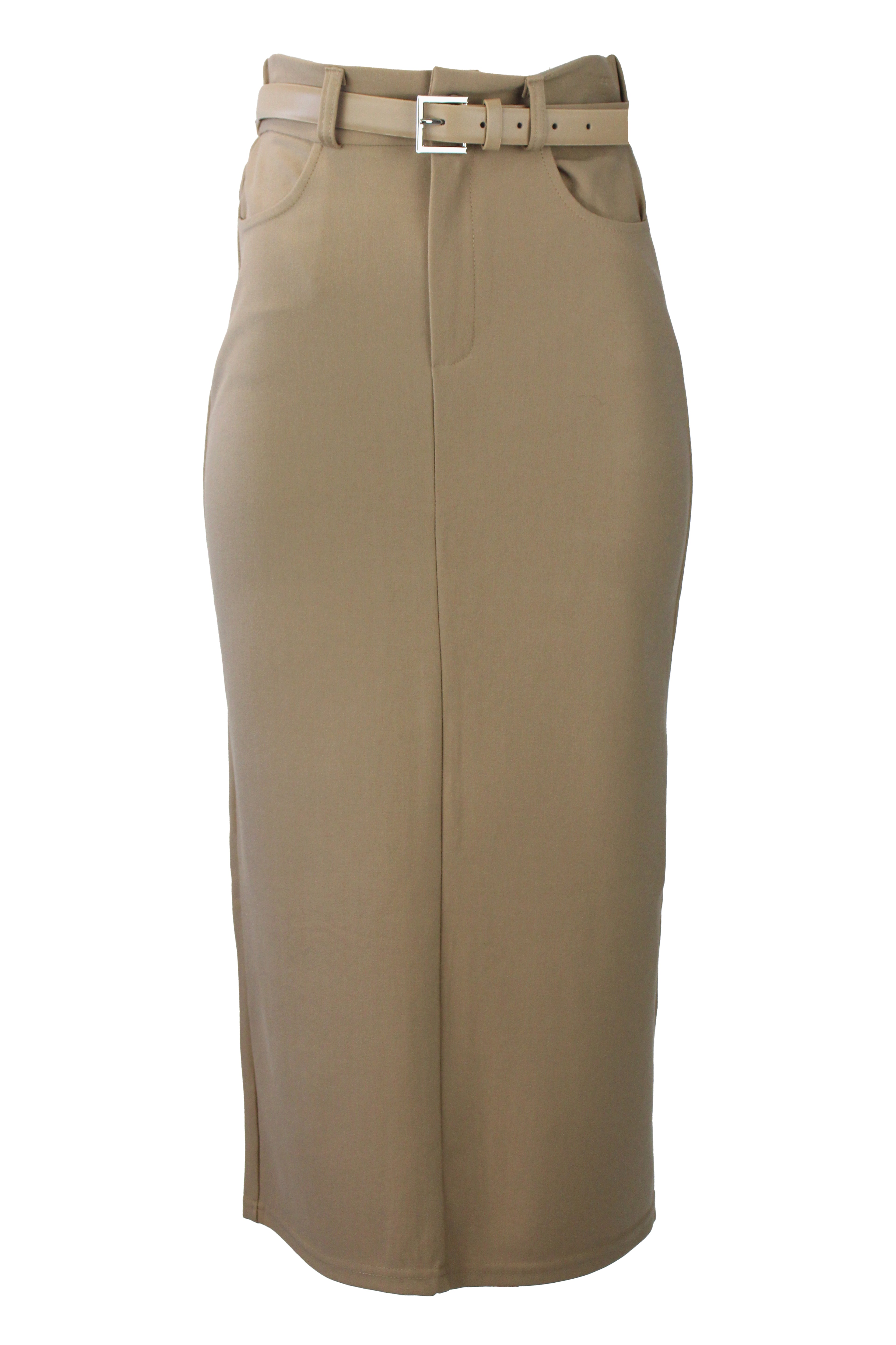 T3040 Falda Lisa con Cinto Hebilla Cuadrada