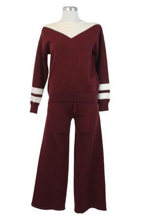 AB382 Conjunto Tipo Suéter Diseño en Cuello y Líneas en Manga