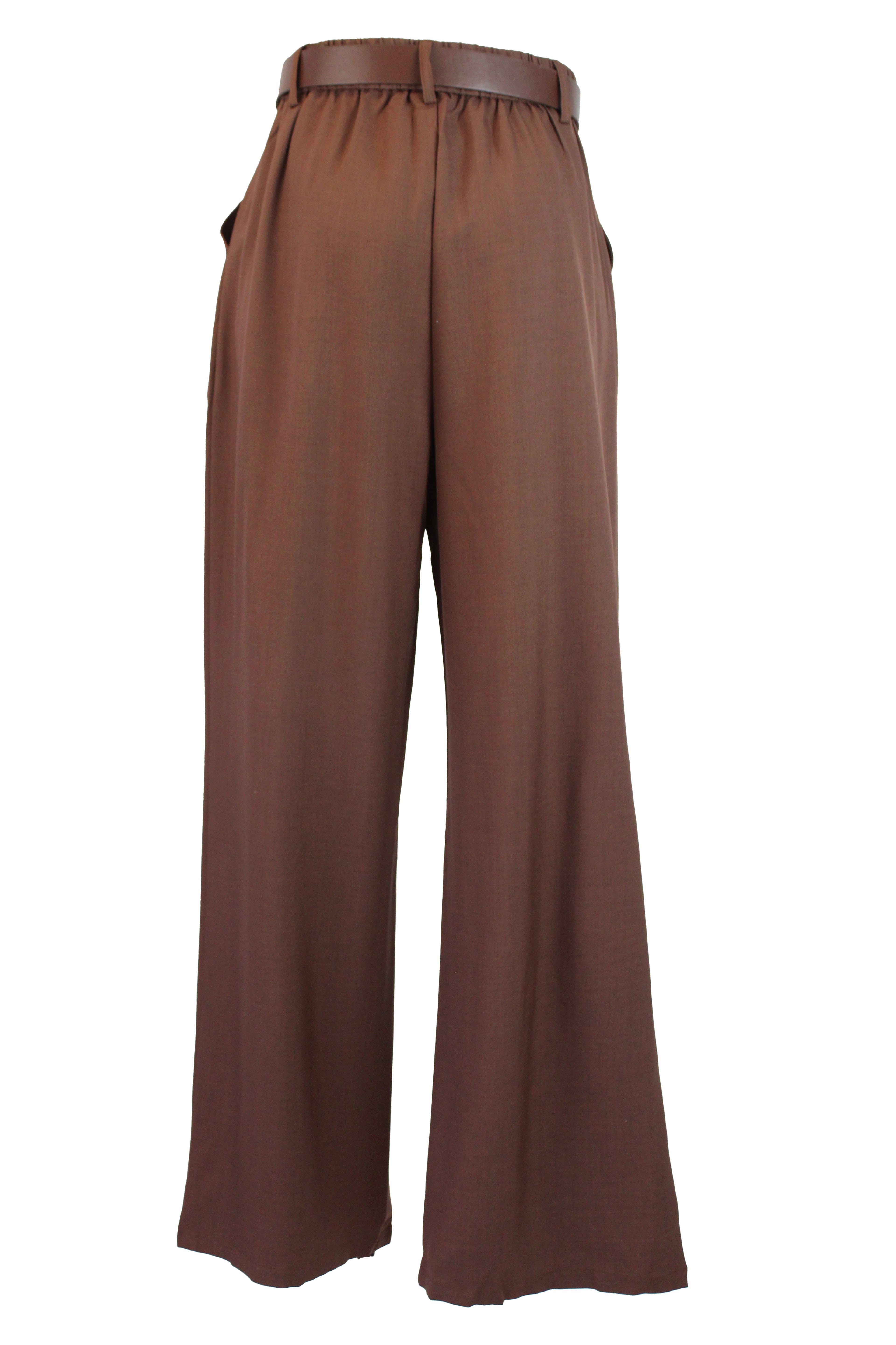 D25819 Pantalón Liso de Vestir Mitad Pretina Mitad Elástico Cinto Hebilla Caracol