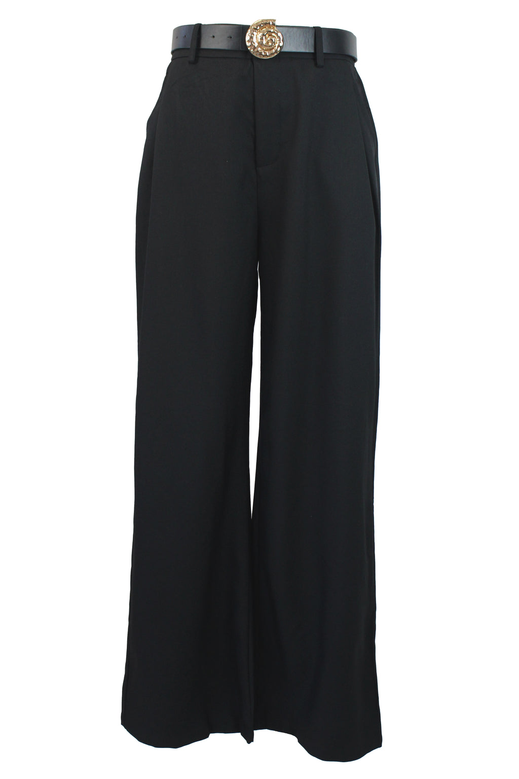 D25819 Pantalón Liso de Vestir Mitad Pretina Mitad Elástico Cinto Hebilla Caracol