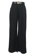 D25819 Pantalón Liso de Vestir Mitad Pretina Mitad Elástico Cinto Hebilla Caracol
