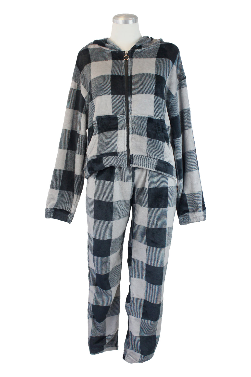 SET4302 Conjunto Apelpado a Cuadros Chamarra con Zipper