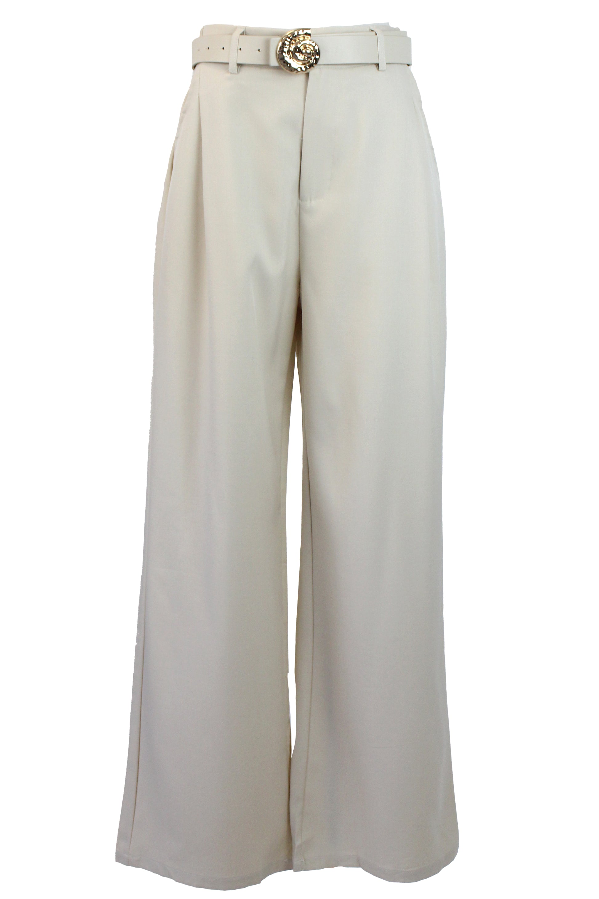 D25819 Pantalón Liso de Vestir Mitad Pretina Mitad Elástico Cinto Hebilla Caracol