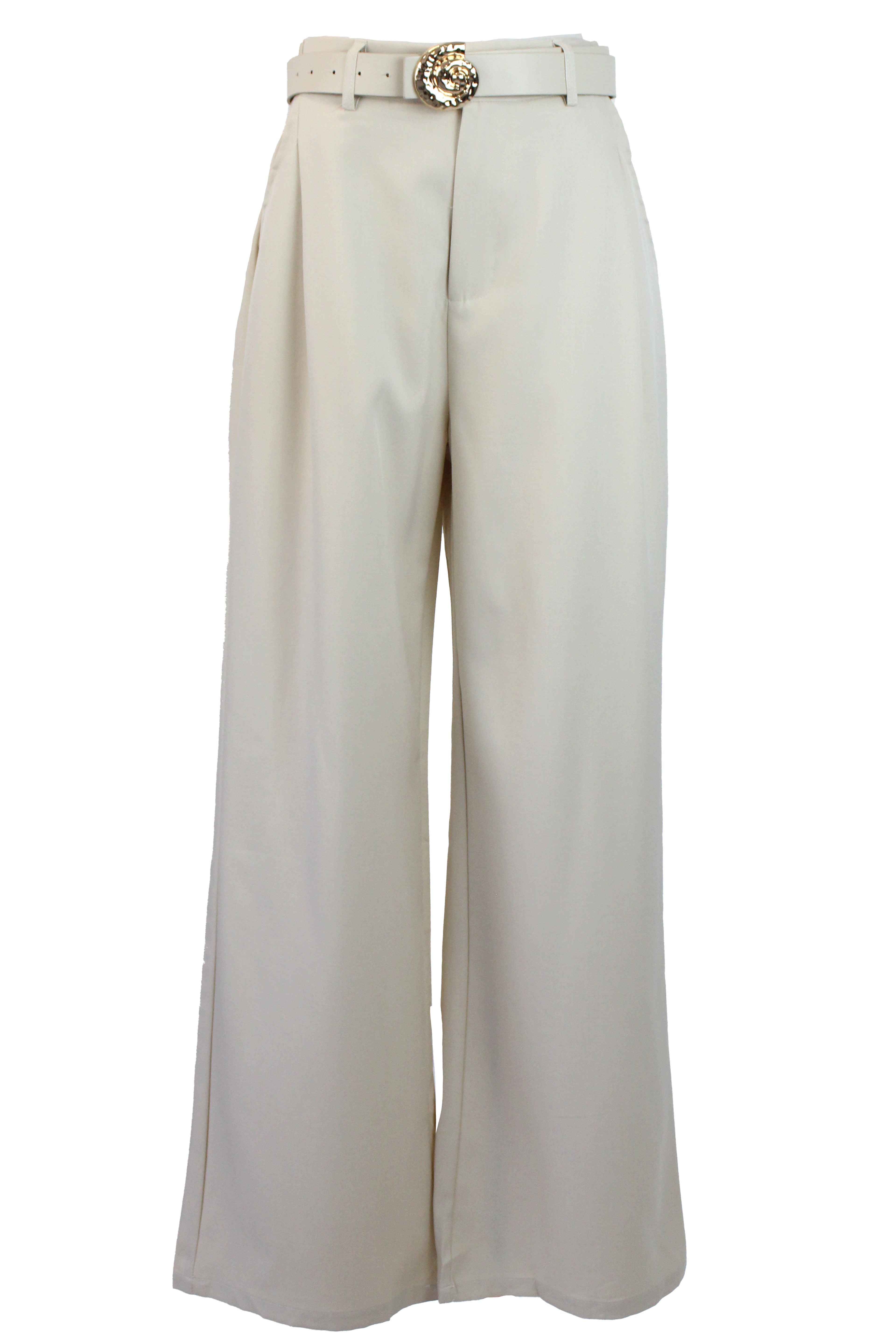 D25819 Pantalón Liso de Vestir Mitad Pretina Mitad Elástico Cinto Hebilla Caracol