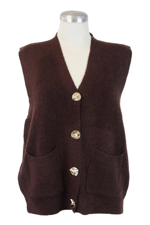 T3530 Chaleco Tejido Botones Dorados Arrugados