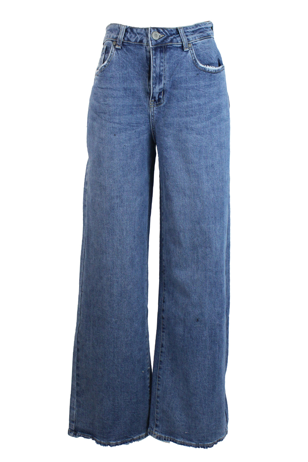 ES-2428 Pantalón Mezclilla Wideleg Borde deshilachado