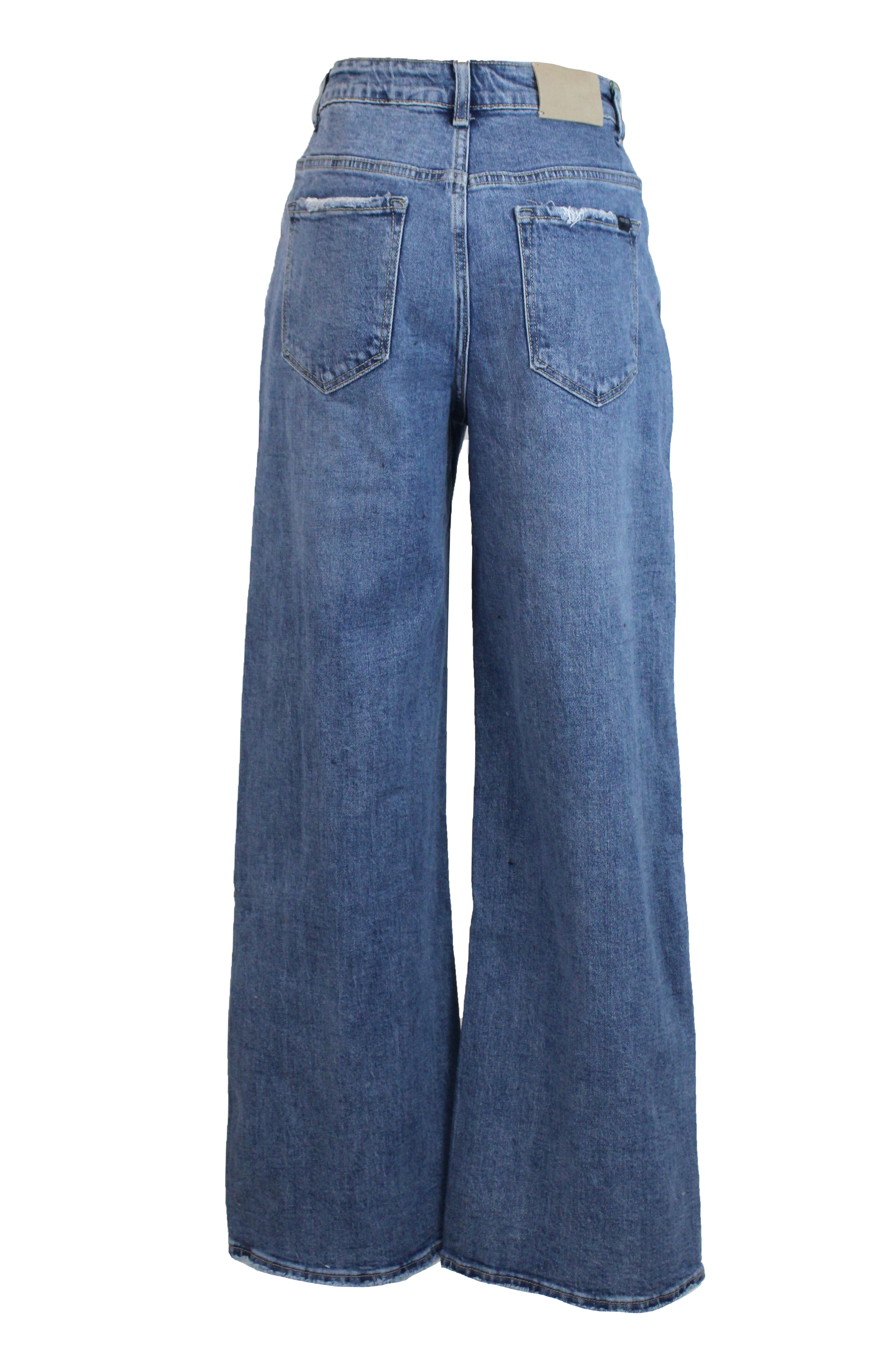 ES-2428 Pantalón Mezclilla Wideleg Borde deshilachado