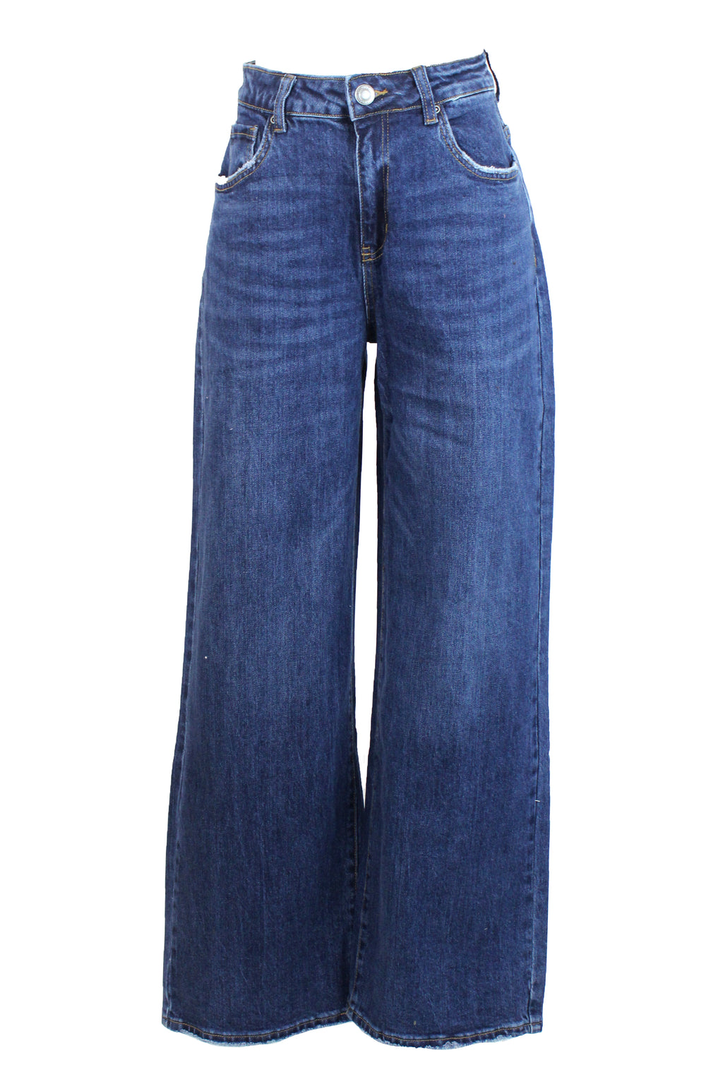 ES-2431 Pantalon Mezclilla Pierna Ancha Orilla Deshilachado