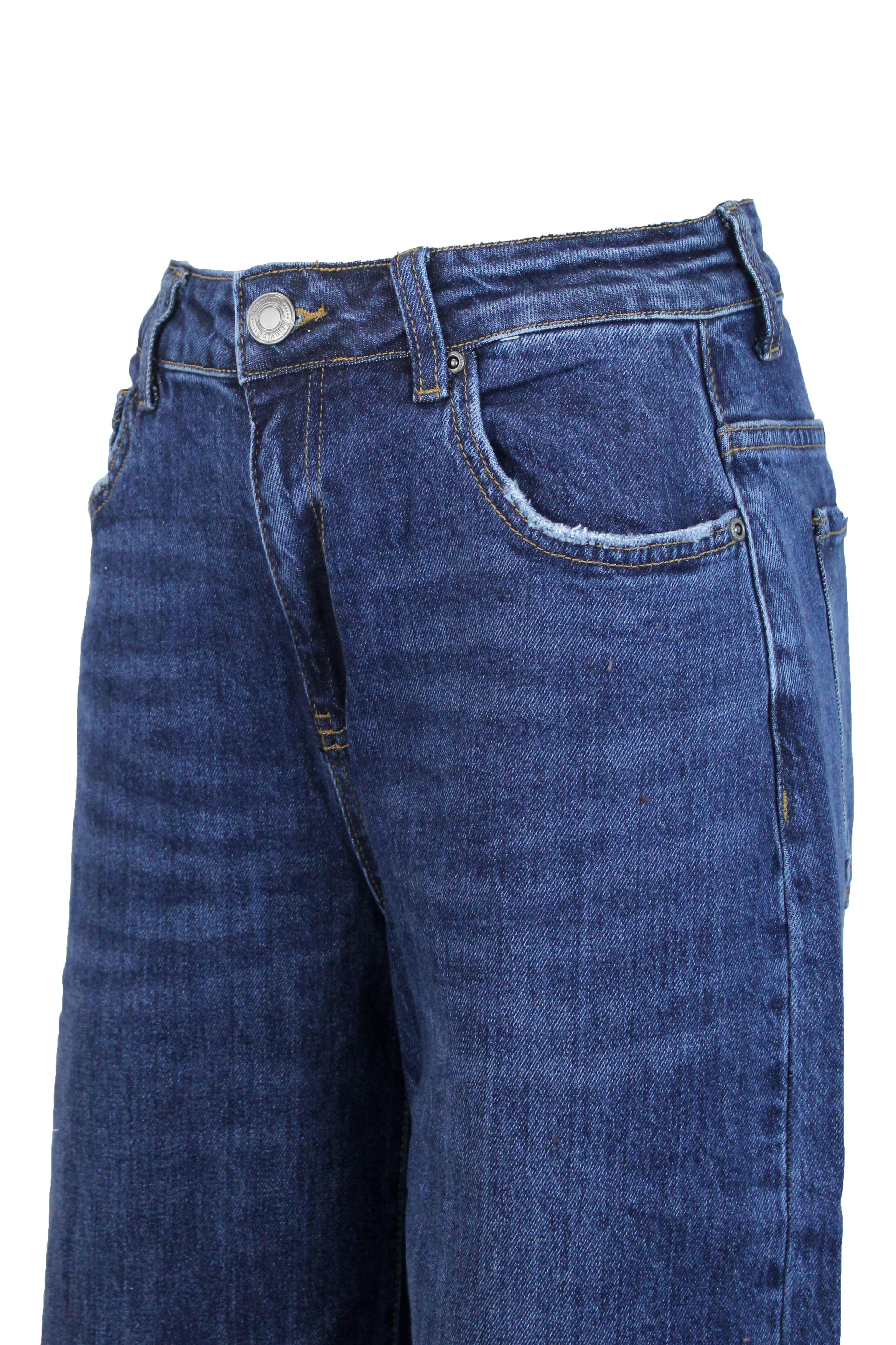 ES-2431 Pantalon Mezclilla Pierna Ancha Orilla Deshilachado