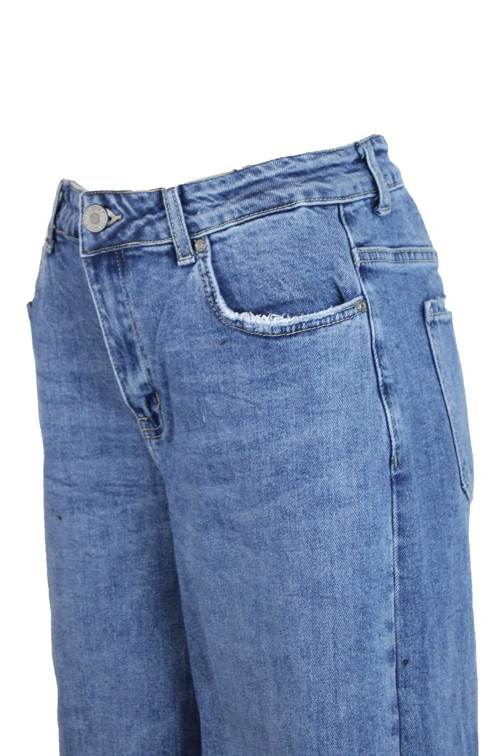 ES-2428 Pantalón Mezclilla Wideleg Borde deshilachado