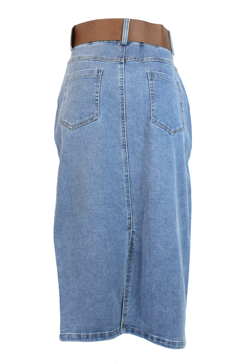 T3770 Falda de Mezclilla con Cinto Hebilla Rectangular