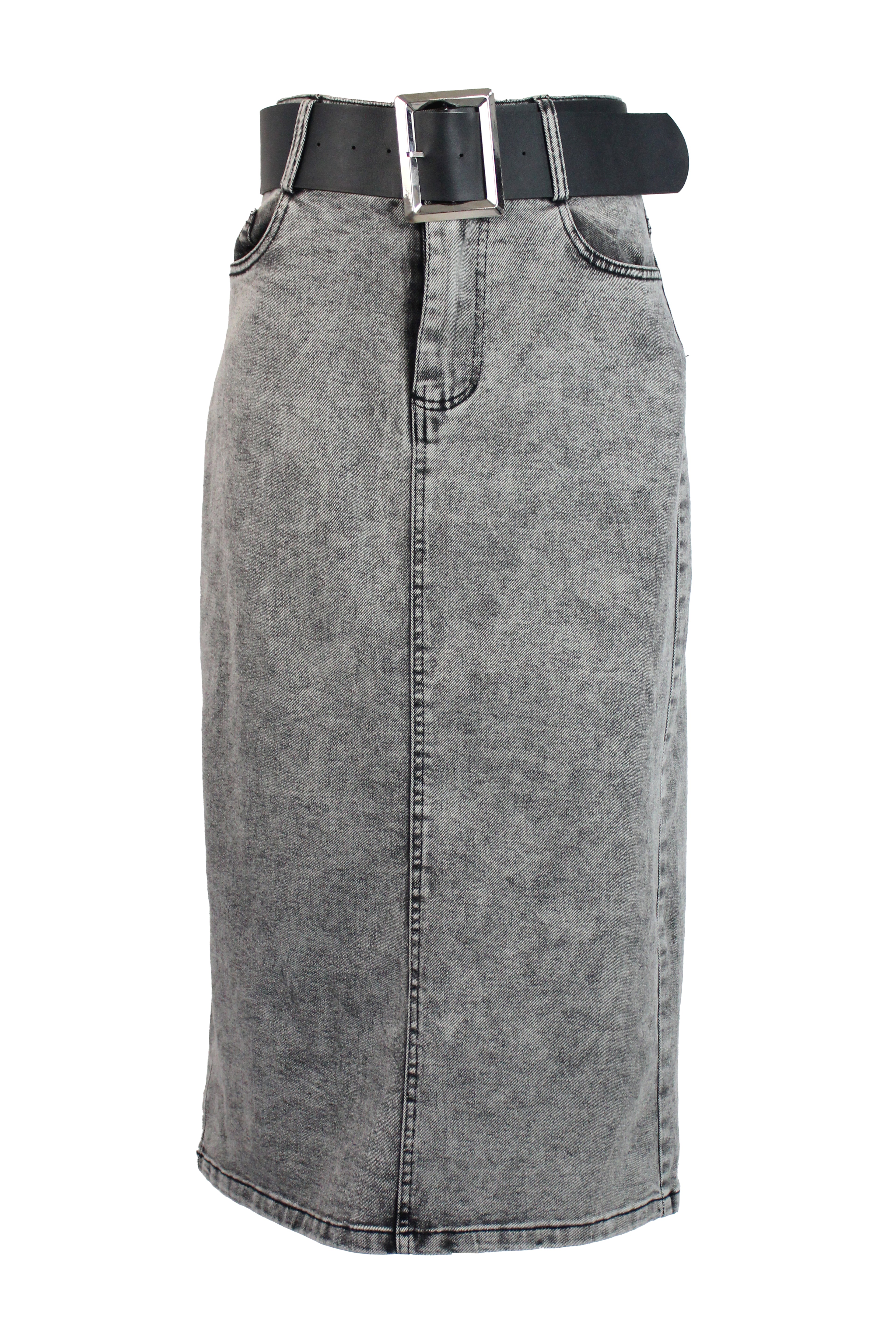 T3770 Falda de Mezclilla con Cinto Hebilla Rectangular
