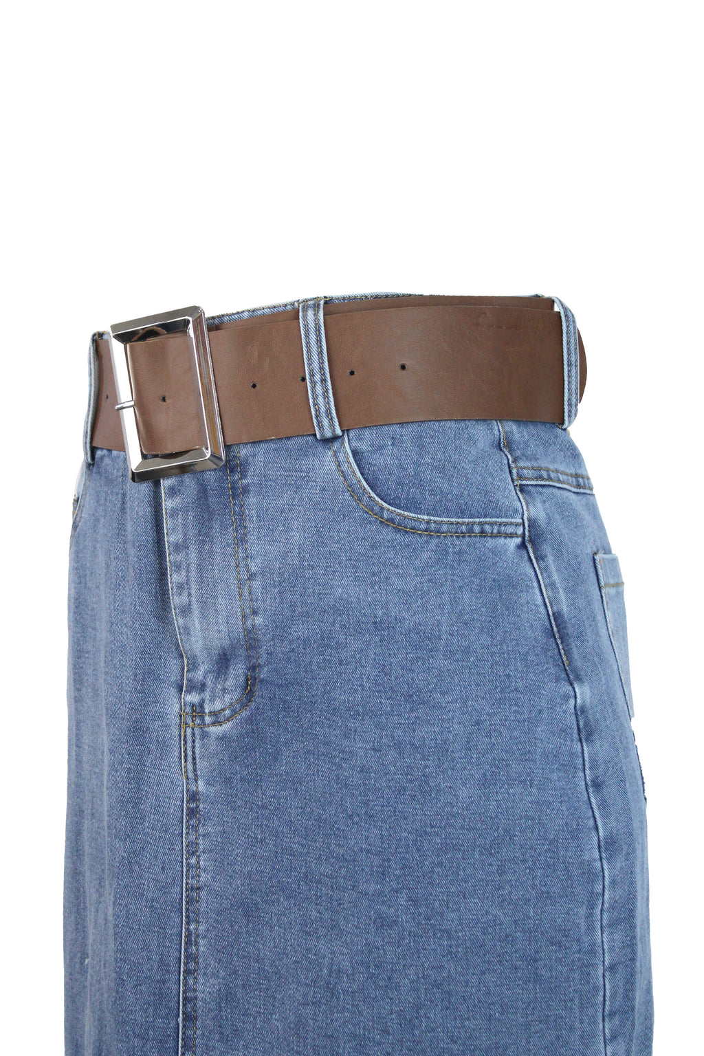 T3770 Falda de Mezclilla con Cinto Hebilla Rectangular