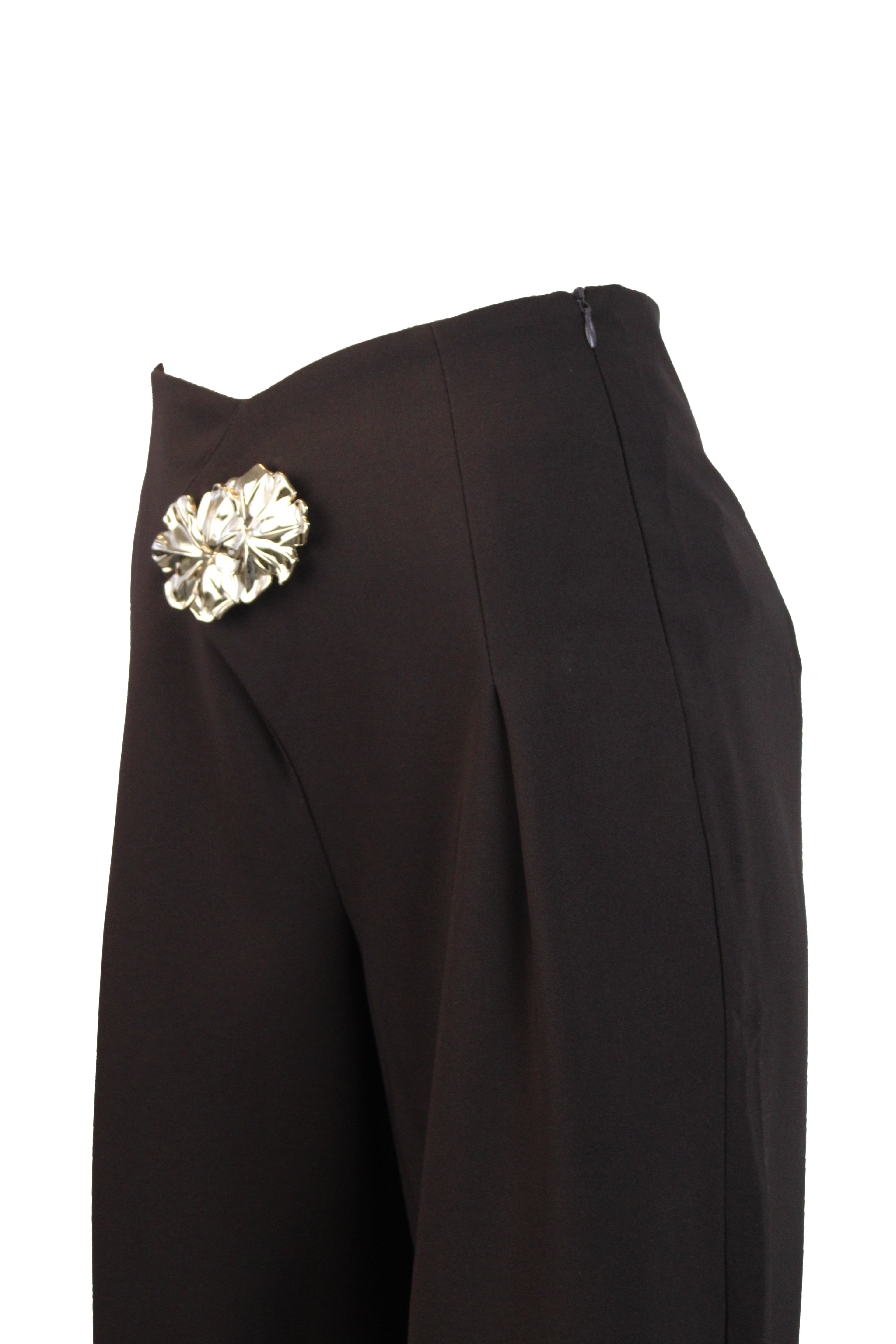 PS25895 Pantalón de Vestir Cruzado Hebilla de Doble Flor