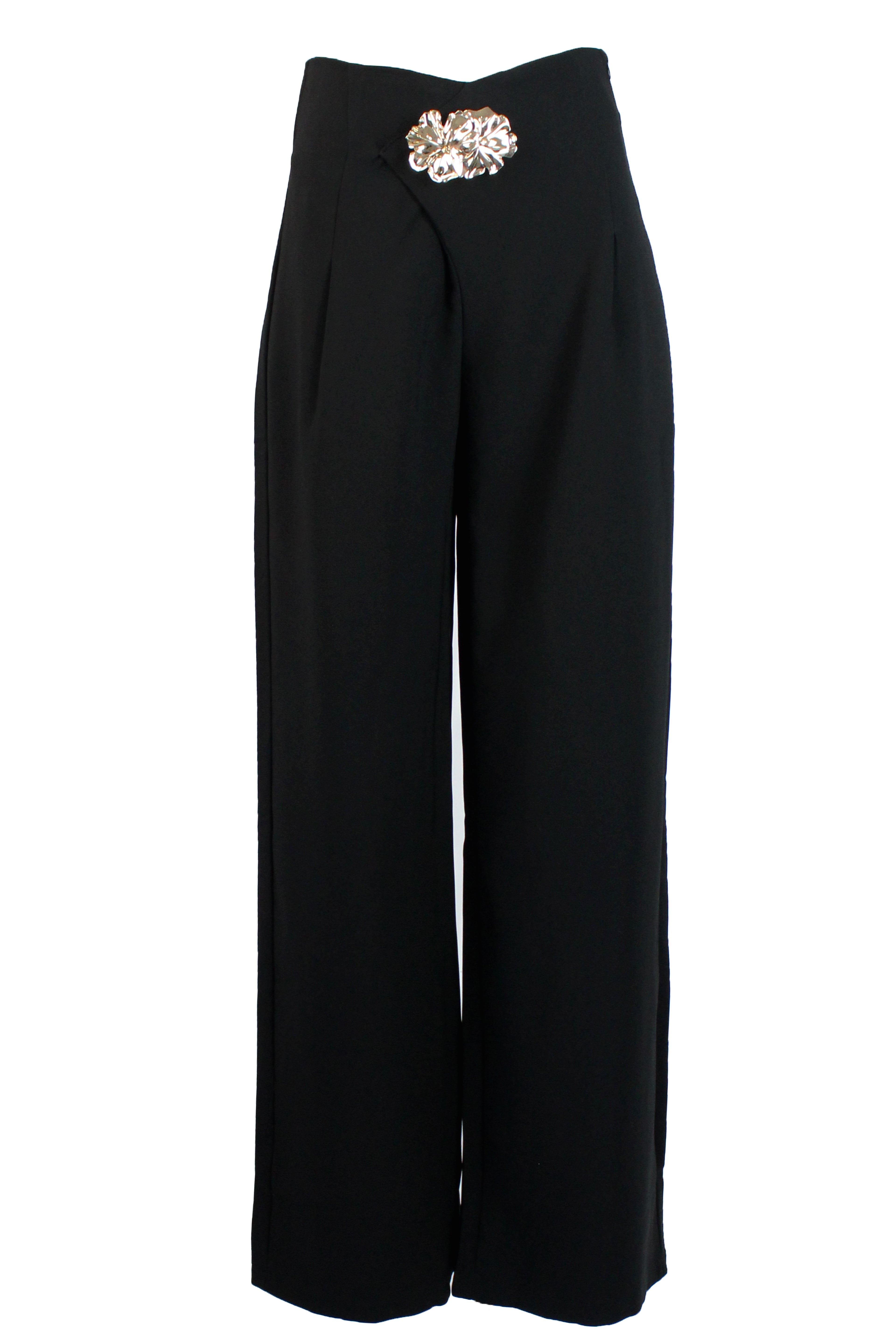 PS25895 Pantalón de Vestir Cruzado Hebilla de Doble Flor