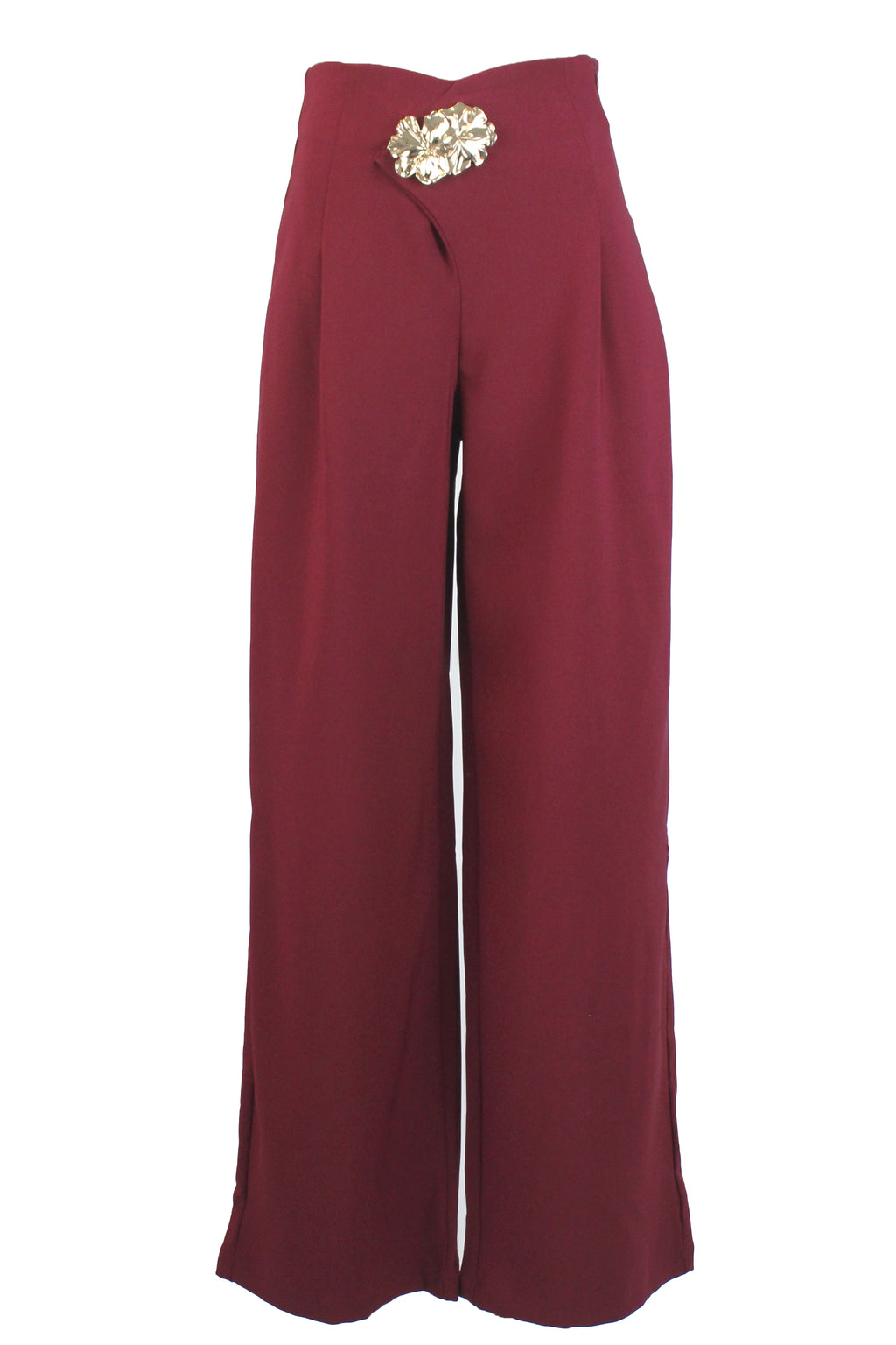 PS25895 Pantalón de Vestir Cruzado Hebilla de Doble Flor