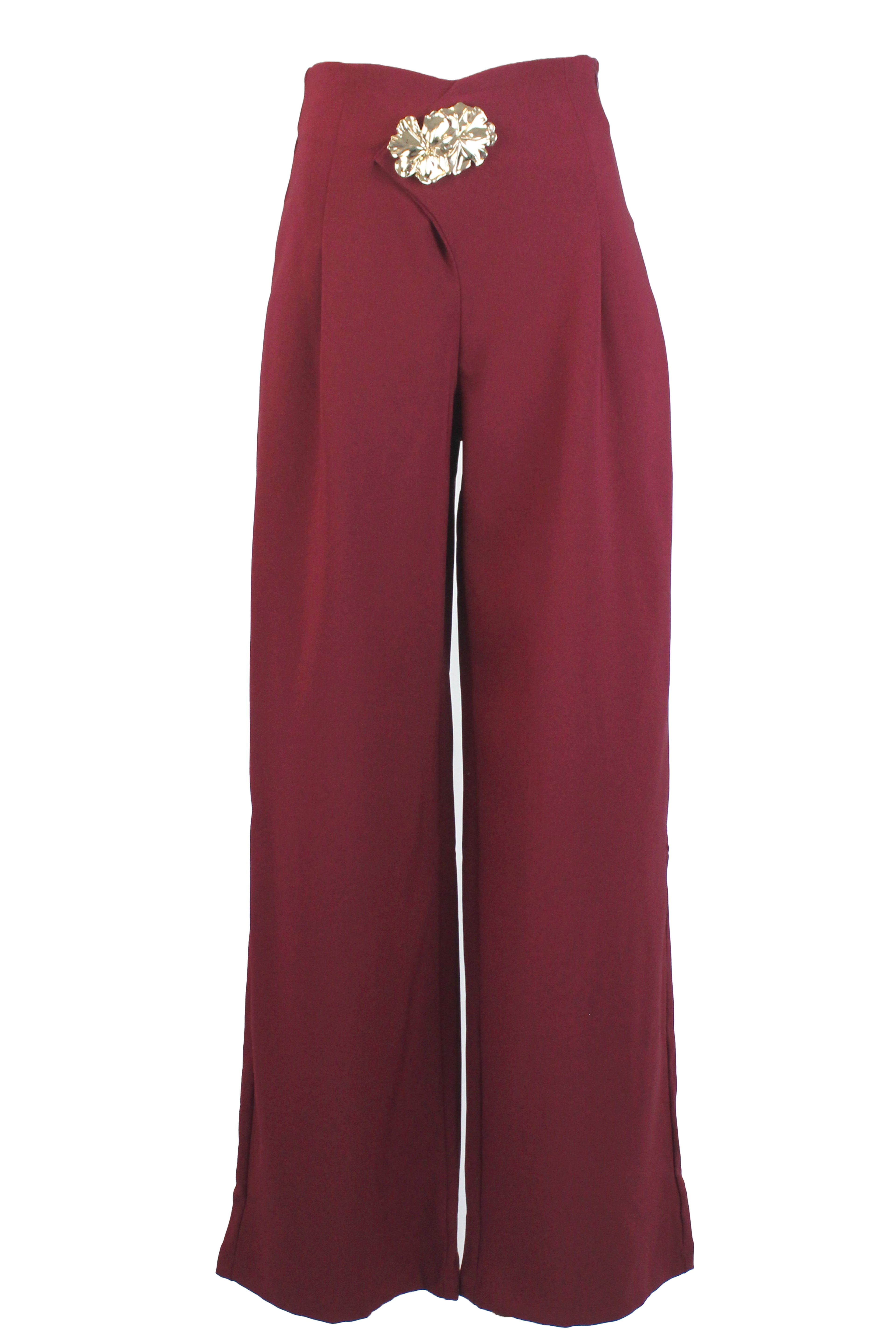 PS25895 Pantalón de Vestir Cruzado Hebilla de Doble Flor