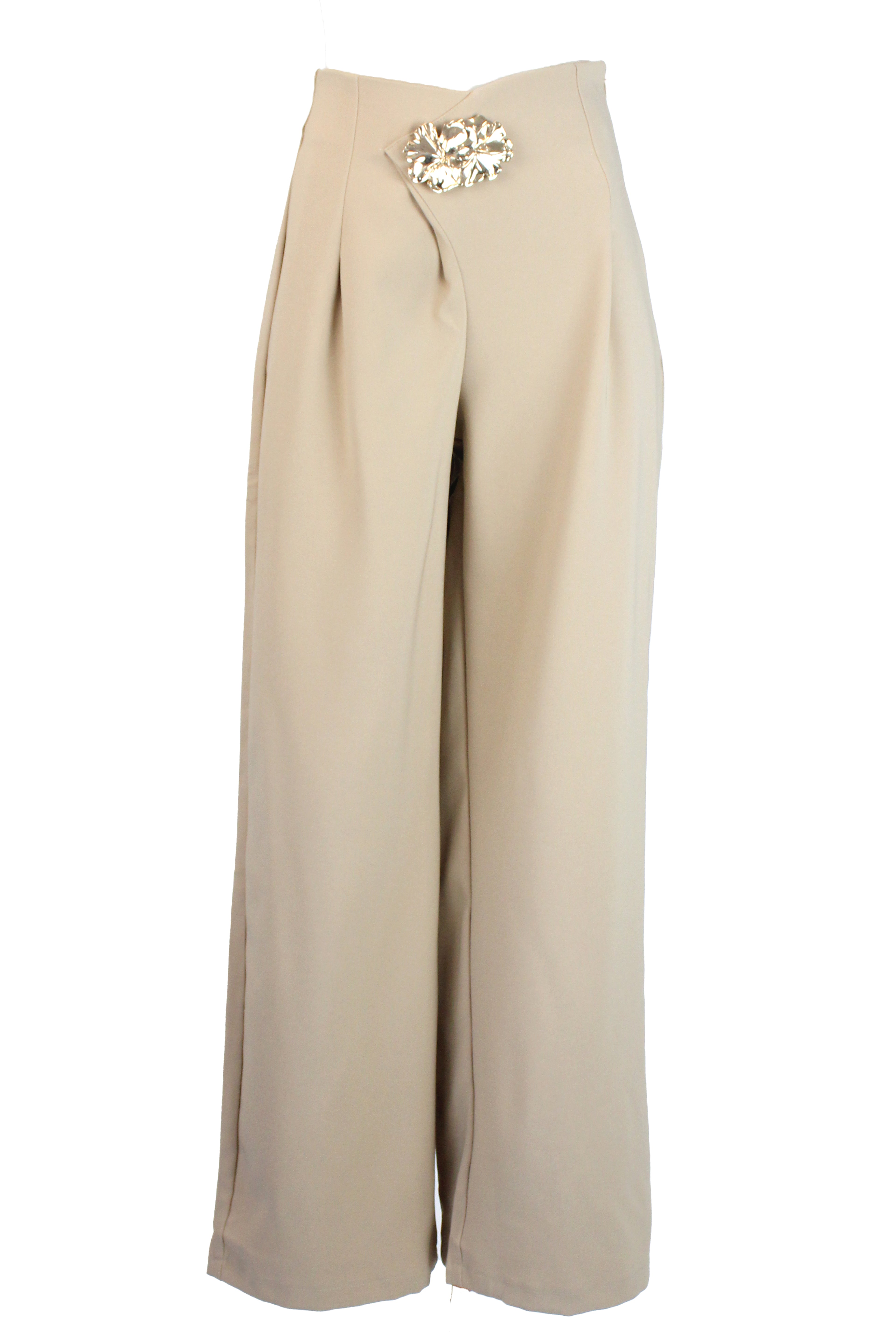 PS25895 Pantalón de Vestir Cruzado Hebilla de Doble Flor