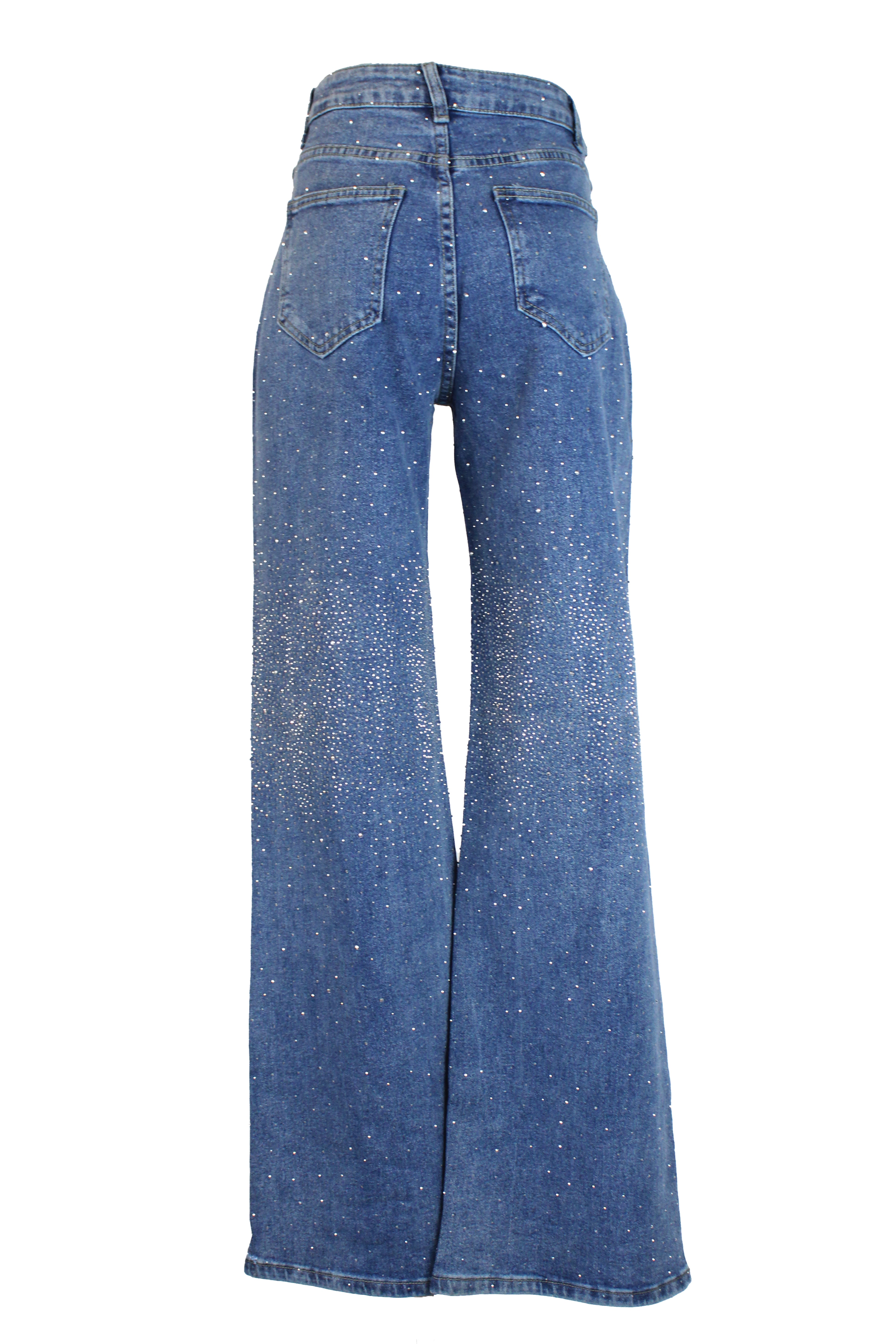 LM1126 Pantalón de Mezclilla con Pedrería Decorativa