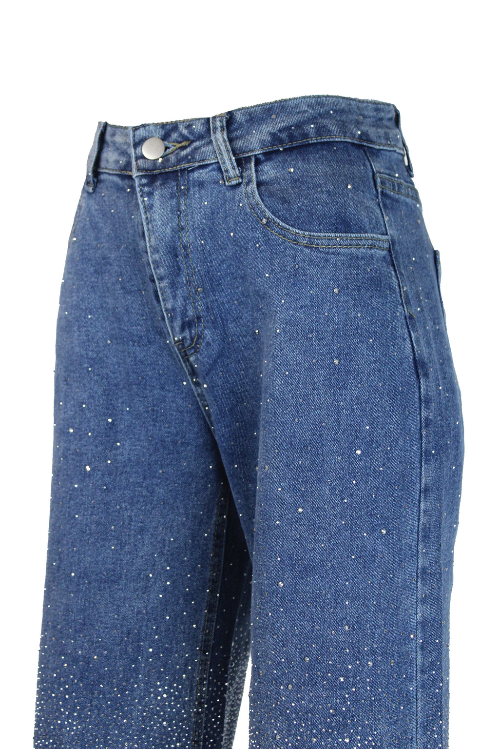 LM1126 Pantalón de Mezclilla con Pedrería Decorativa