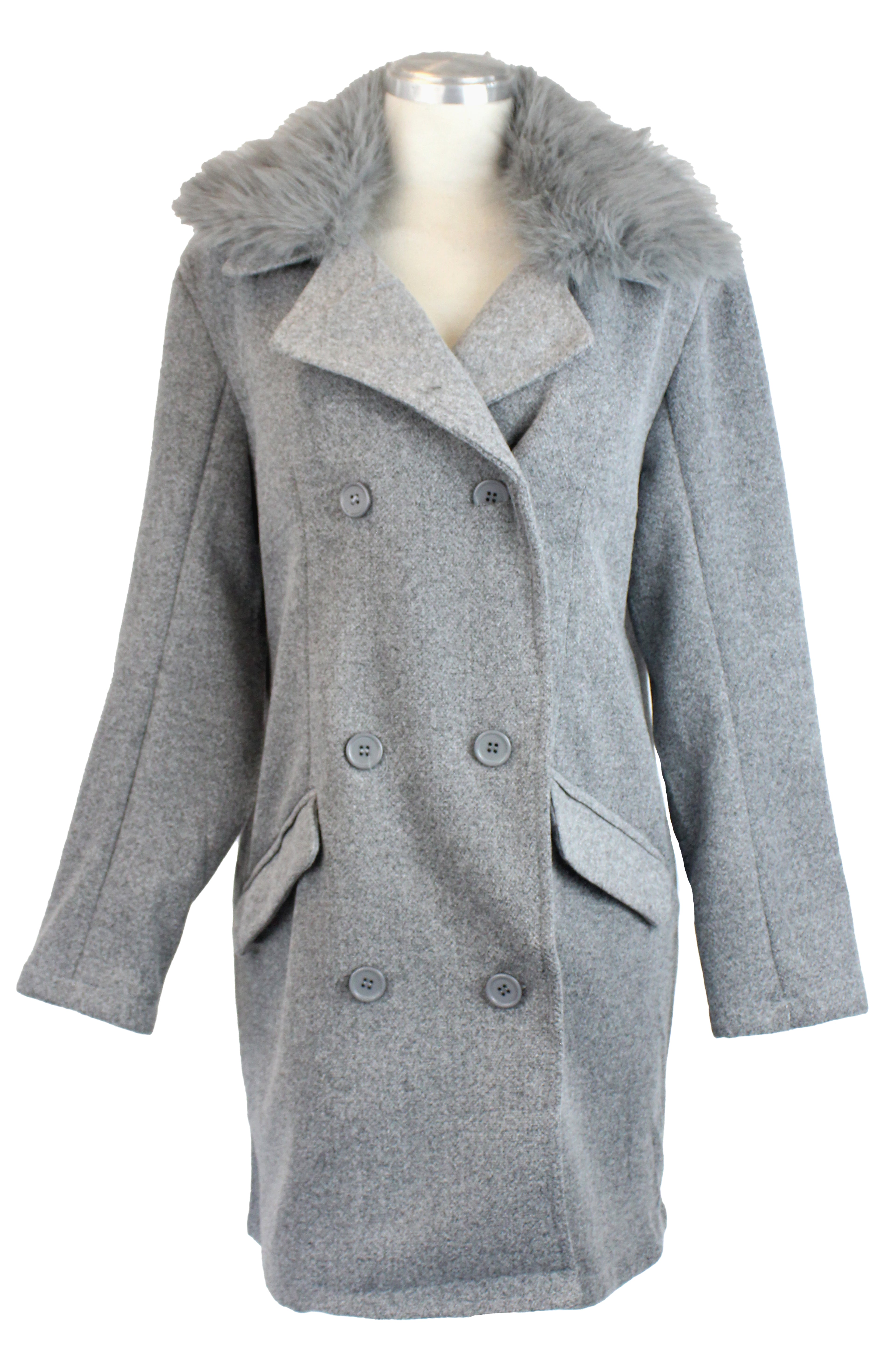 JQ- 61159 Gabardina Larga con Botones y Cuello Camisero