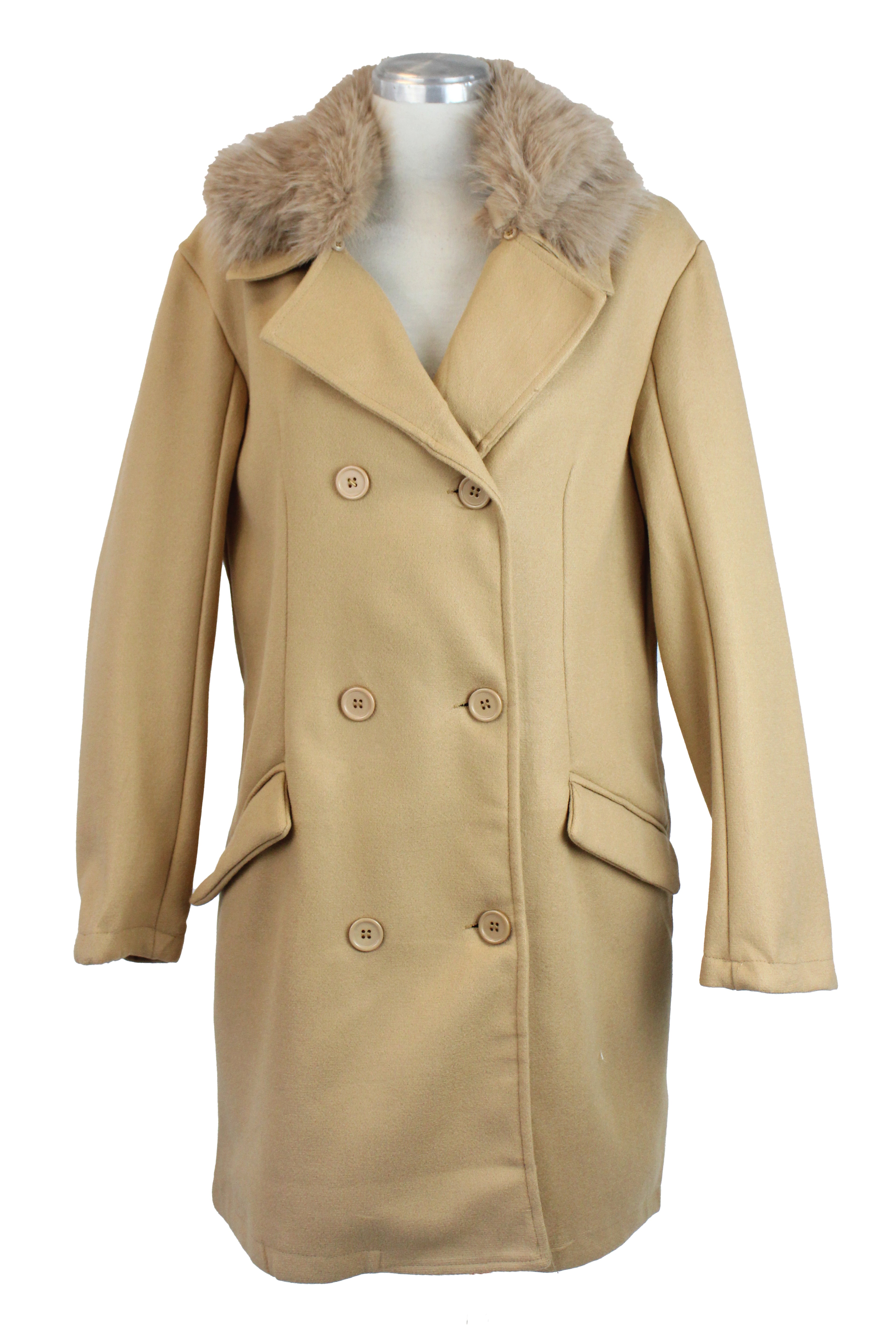 JQ- 61159 Gabardina Larga con Botones y Cuello Camisero