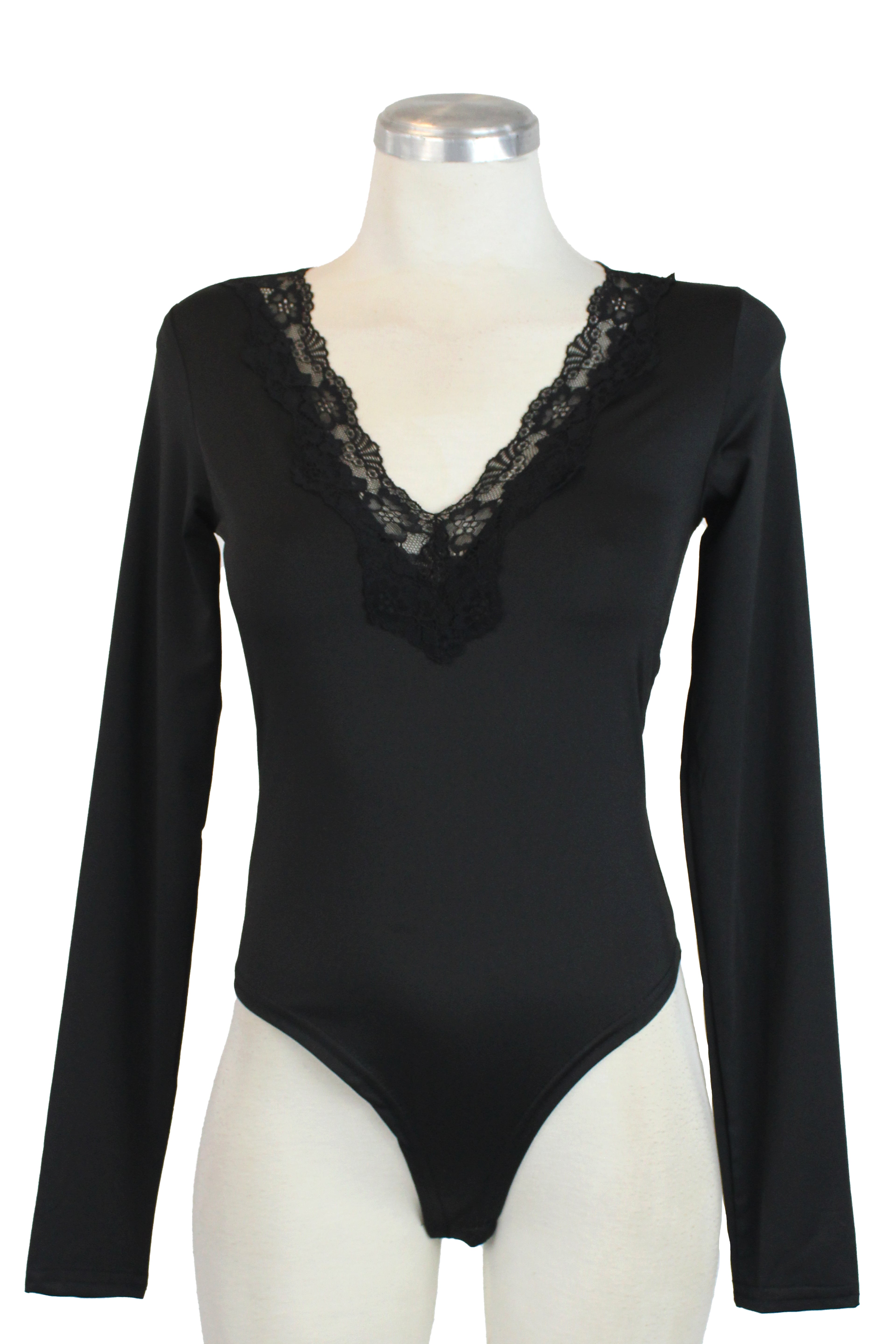 T3615 Body Tipo Licra Cuello V con Encaje