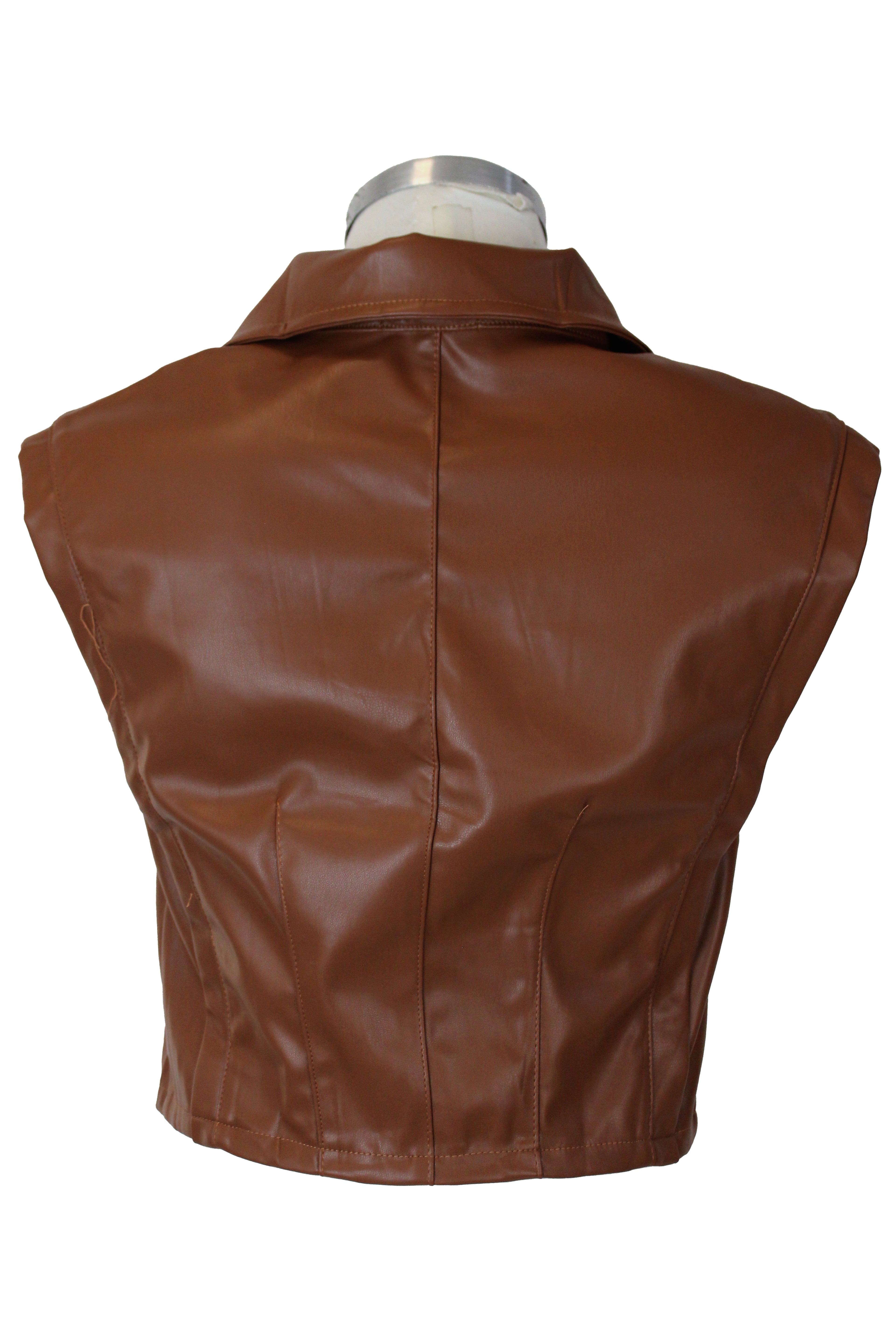 XW2882 Chaleco Vinipiel de Zipper Cuello Tipo Camisa