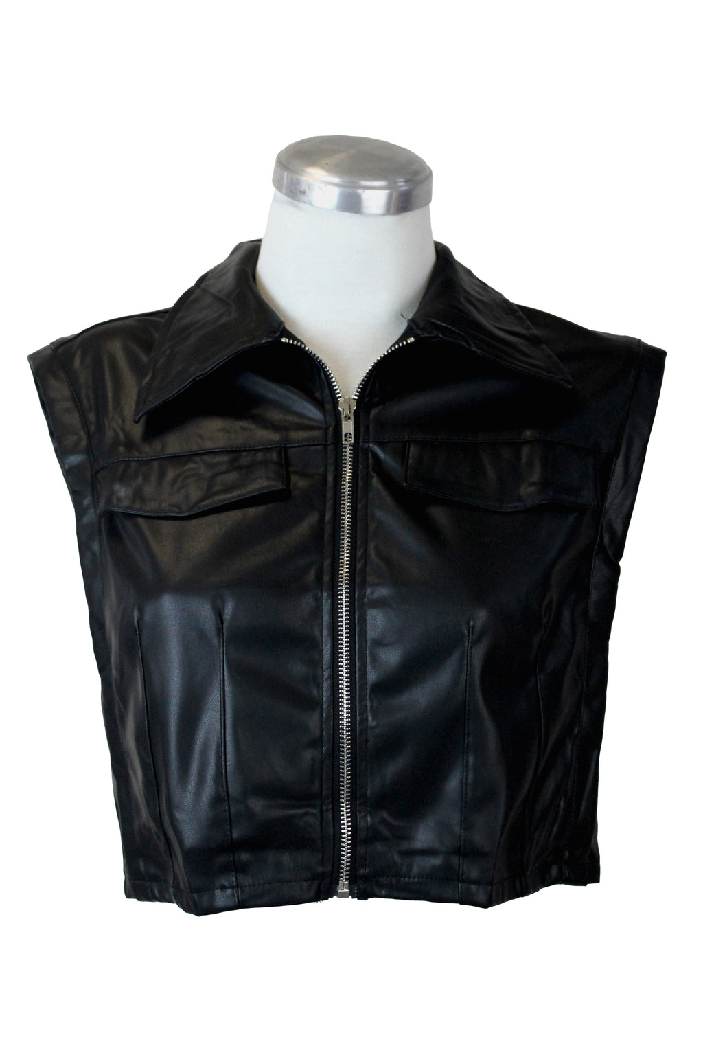 XW2882 Chaleco Vinipiel de Zipper Cuello Tipo Camisa