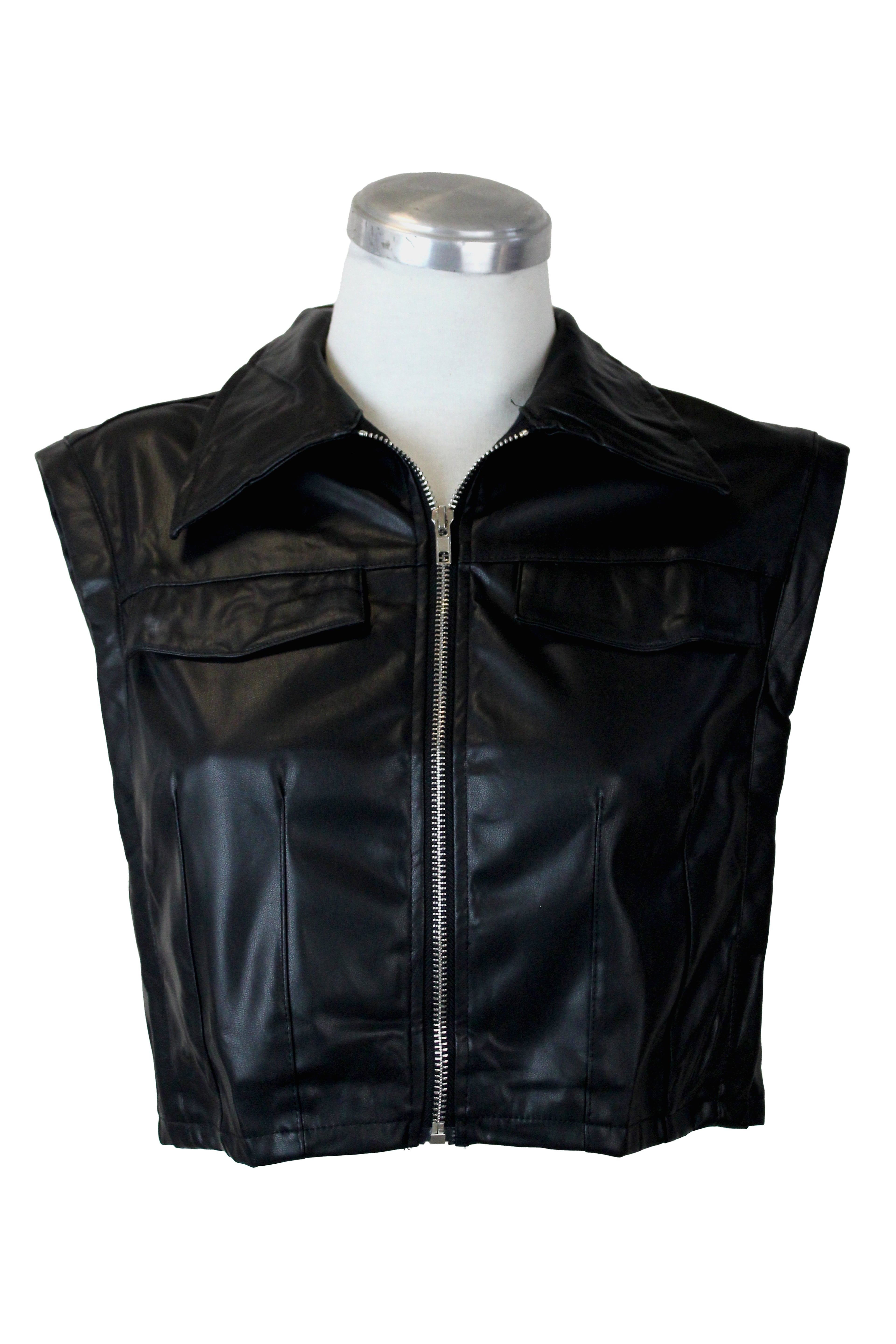 XW2882 Chaleco Vinipiel de Zipper Cuello Tipo Camisa