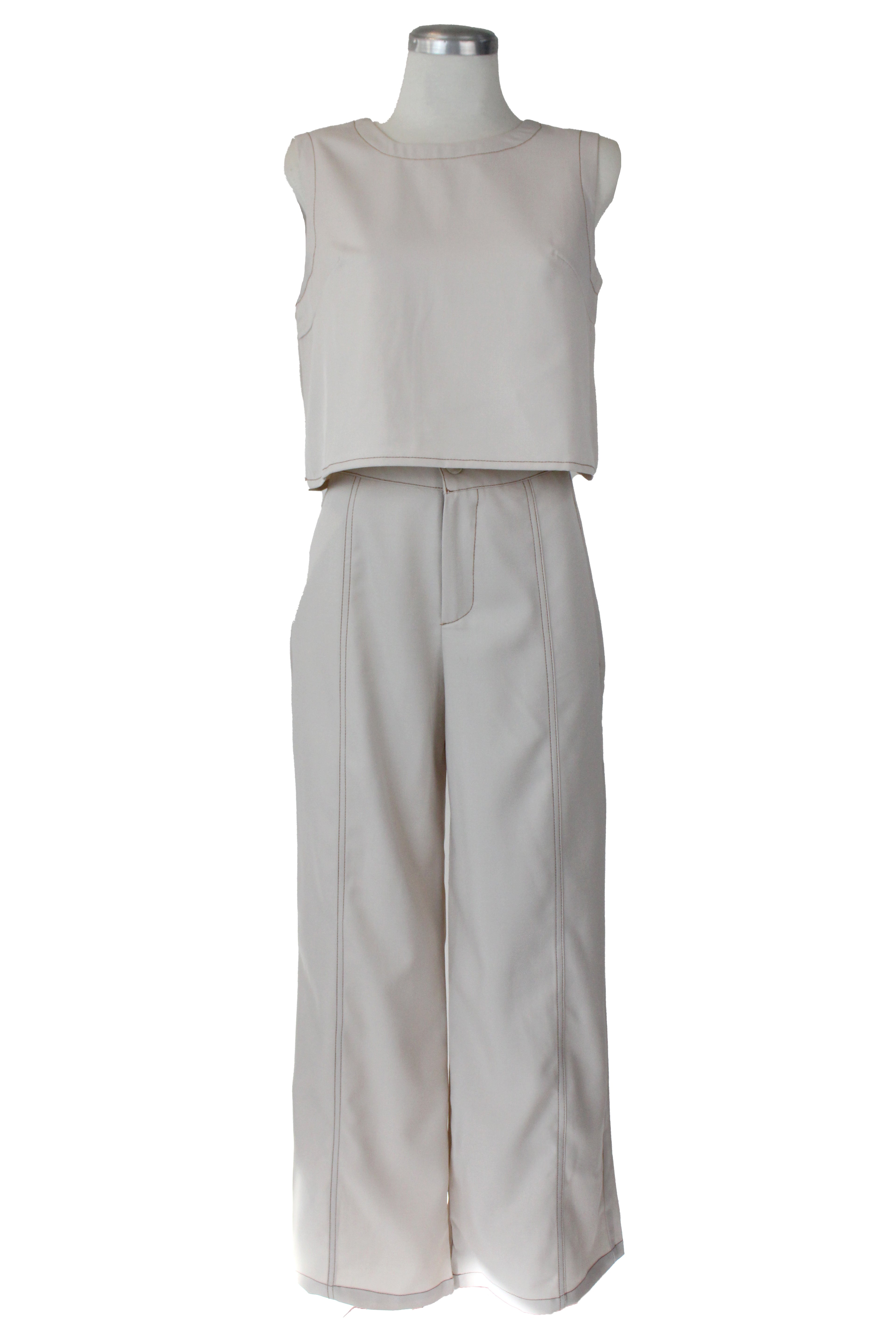 YY2330 Conjunto Costura en Bordes Blusa sin Mangas