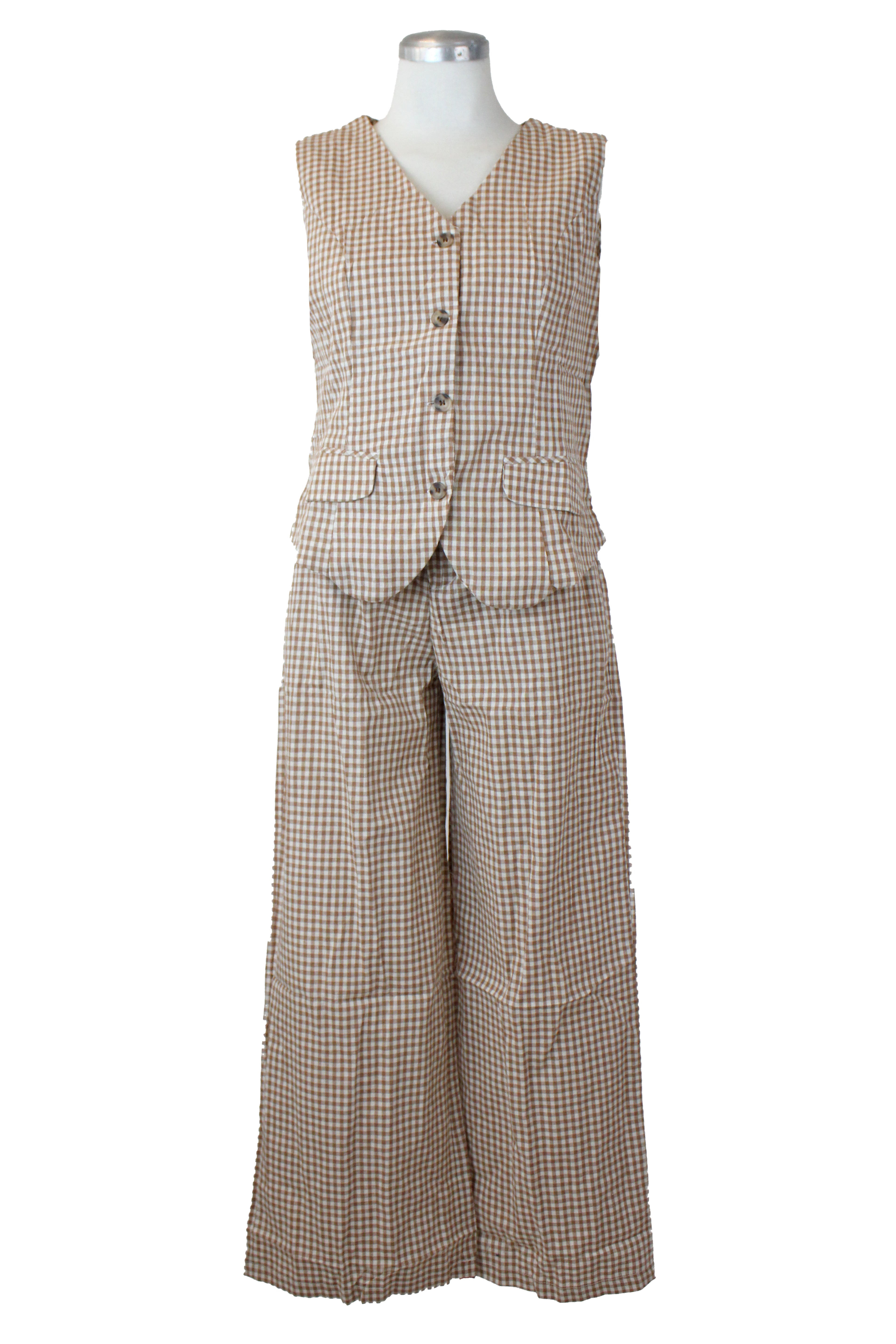 YS1068 Conjunto a Cuadros Chaleco con Botones Marmoleados
