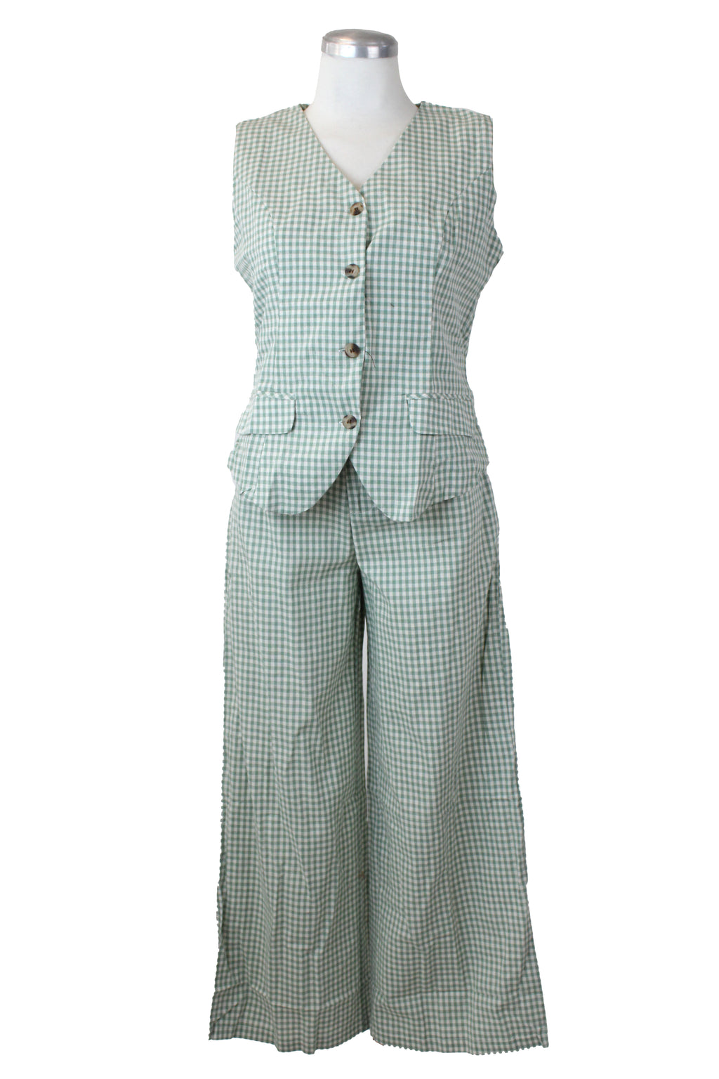 YS1068 Conjunto a Cuadros Chaleco con Botones Marmoleados