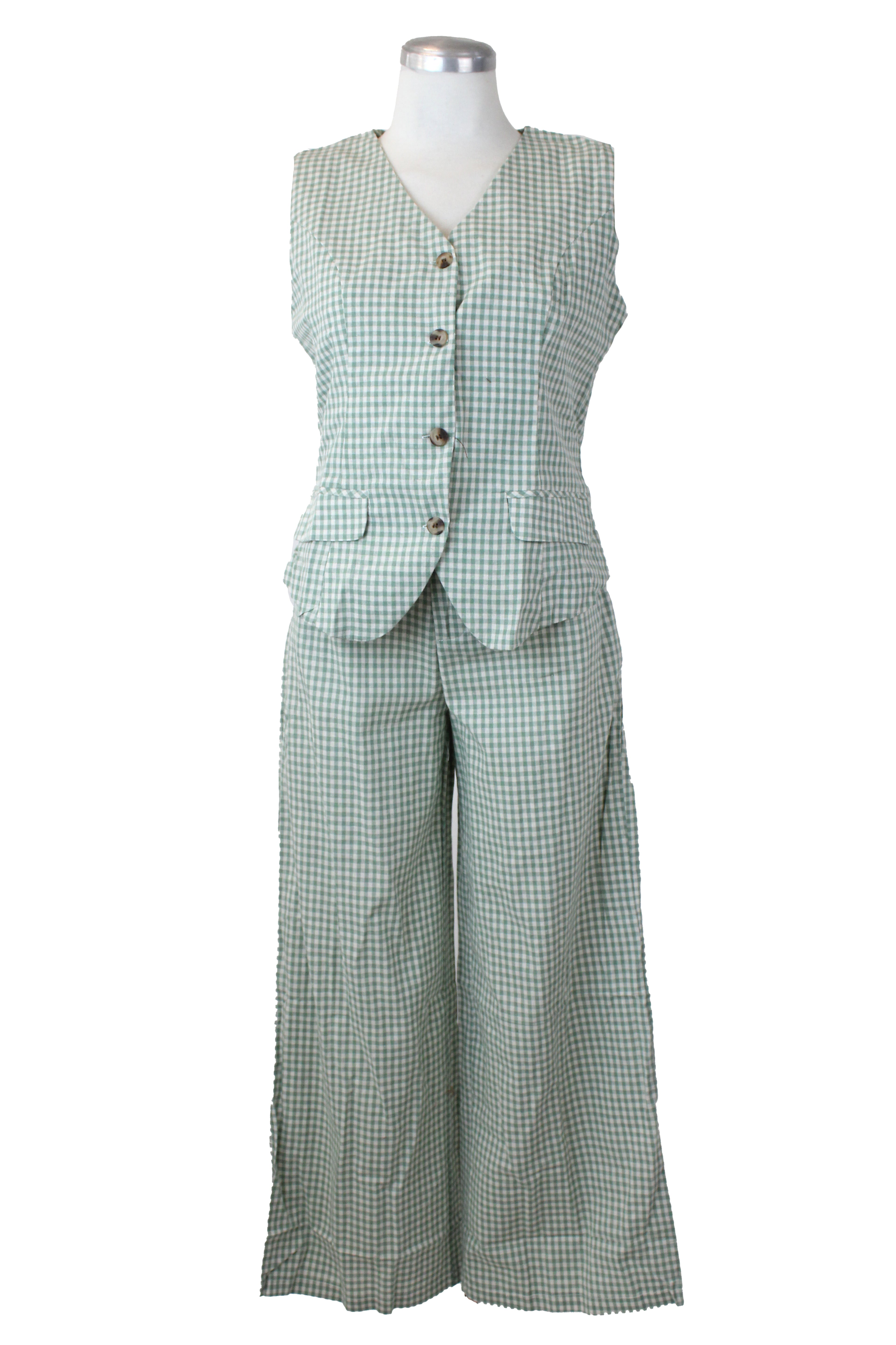 YS1068 Conjunto a Cuadros Chaleco con Botones Marmoleados