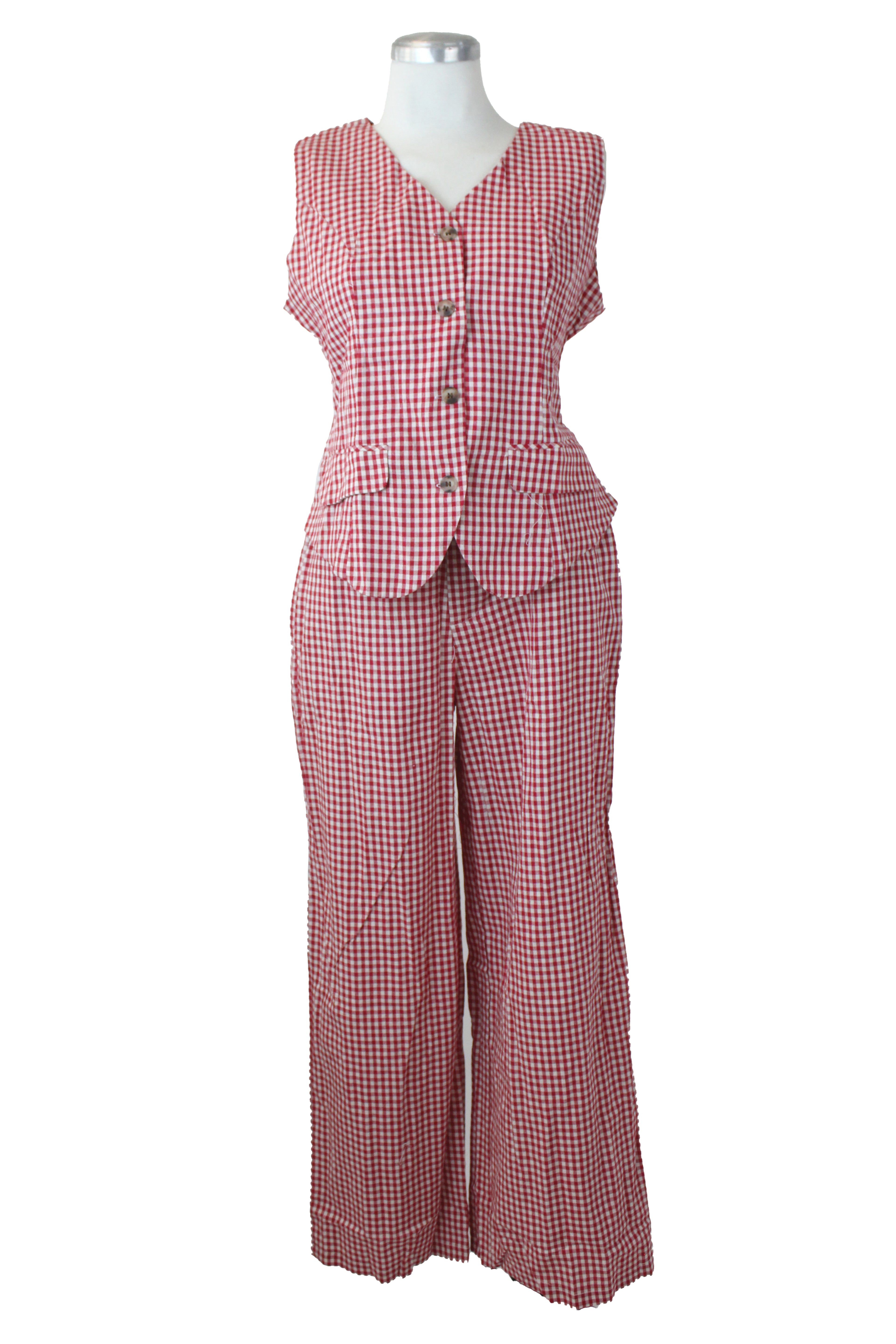 YS1068 Conjunto a Cuadros Chaleco con Botones Marmoleados