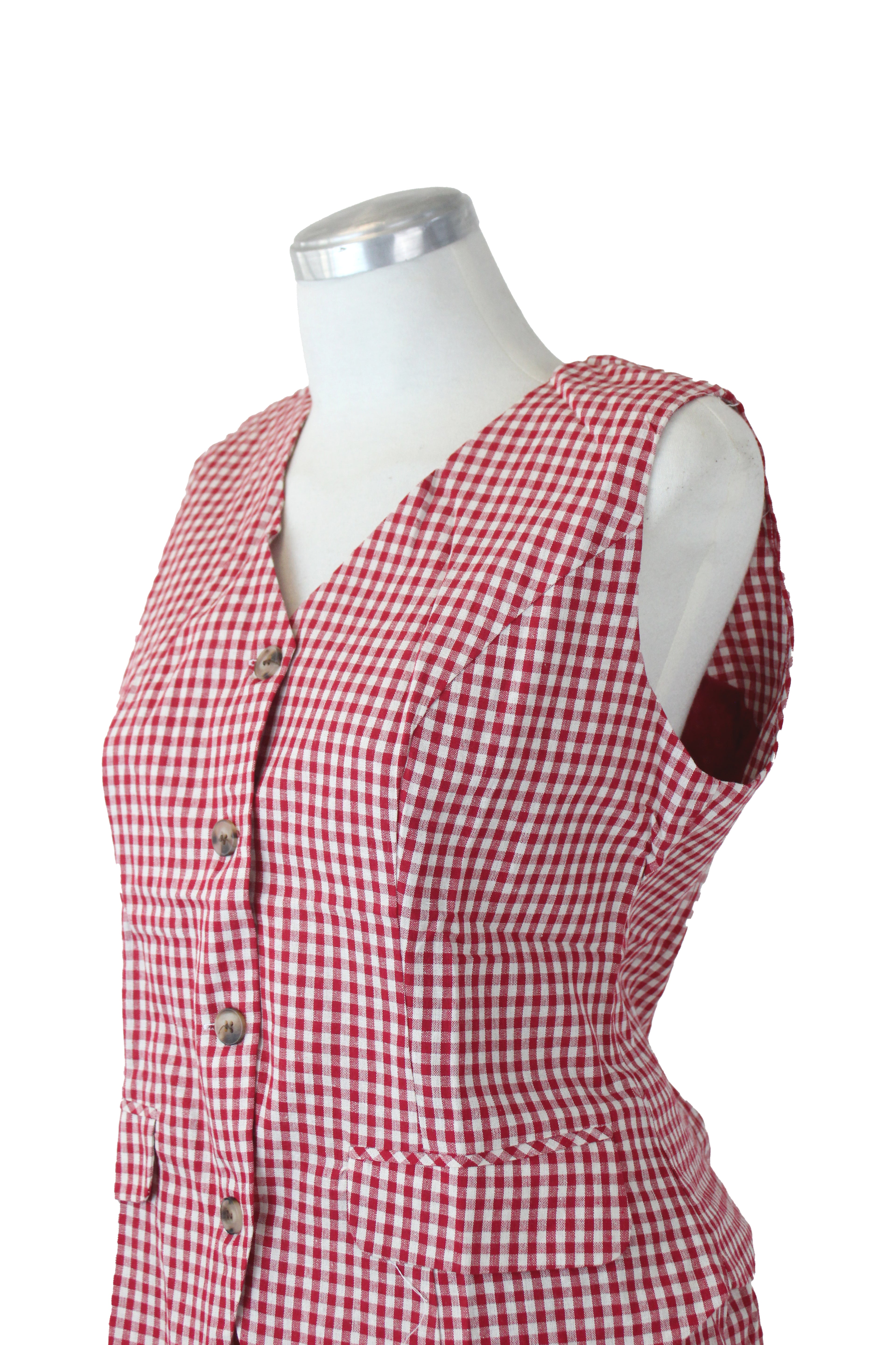 YS1068 Conjunto a Cuadros Chaleco con Botones Marmoleados