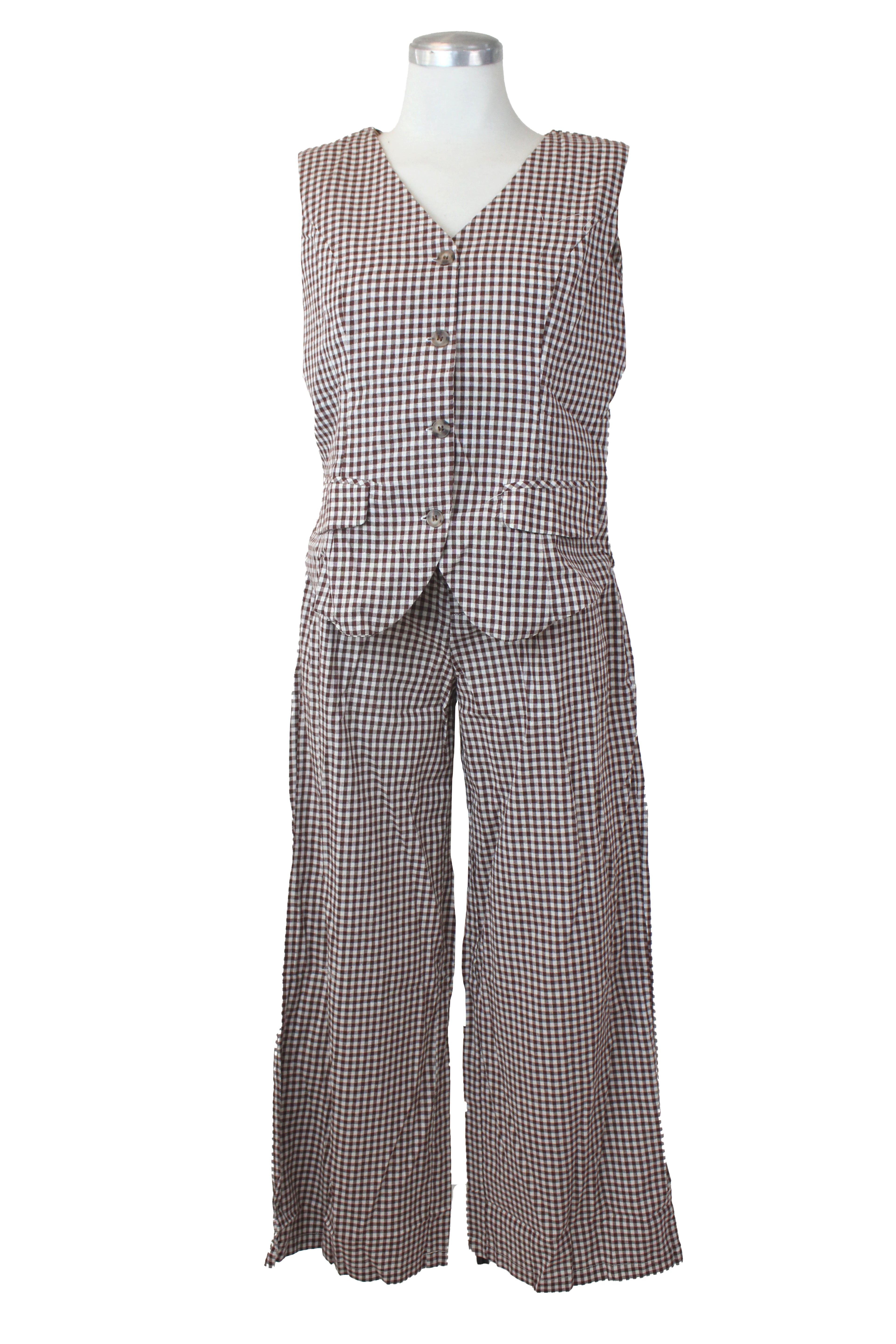 YS1068 Conjunto a Cuadros Chaleco con Botones Marmoleados