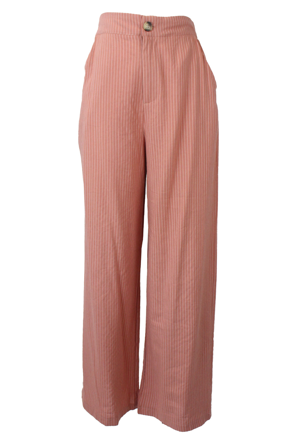 YS39 Pantalón Recto Rayado Mitad Pretina Mitad Elástico