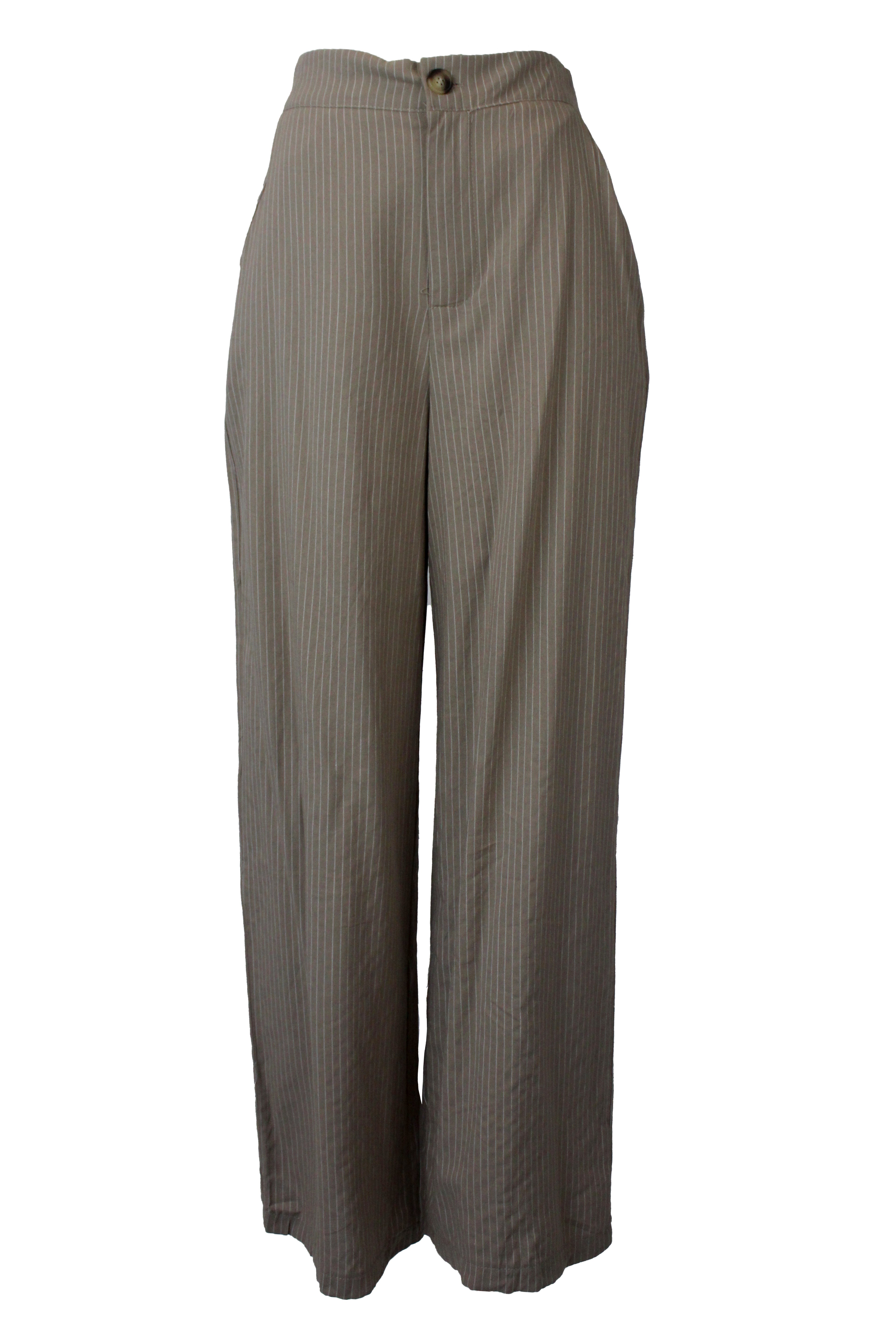 YS39 Pantalón Recto Rayado Mitad Pretina Mitad Elástico