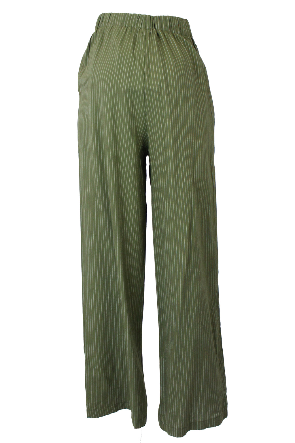 YS39 Pantalón Recto Rayado Mitad Pretina Mitad Elástico