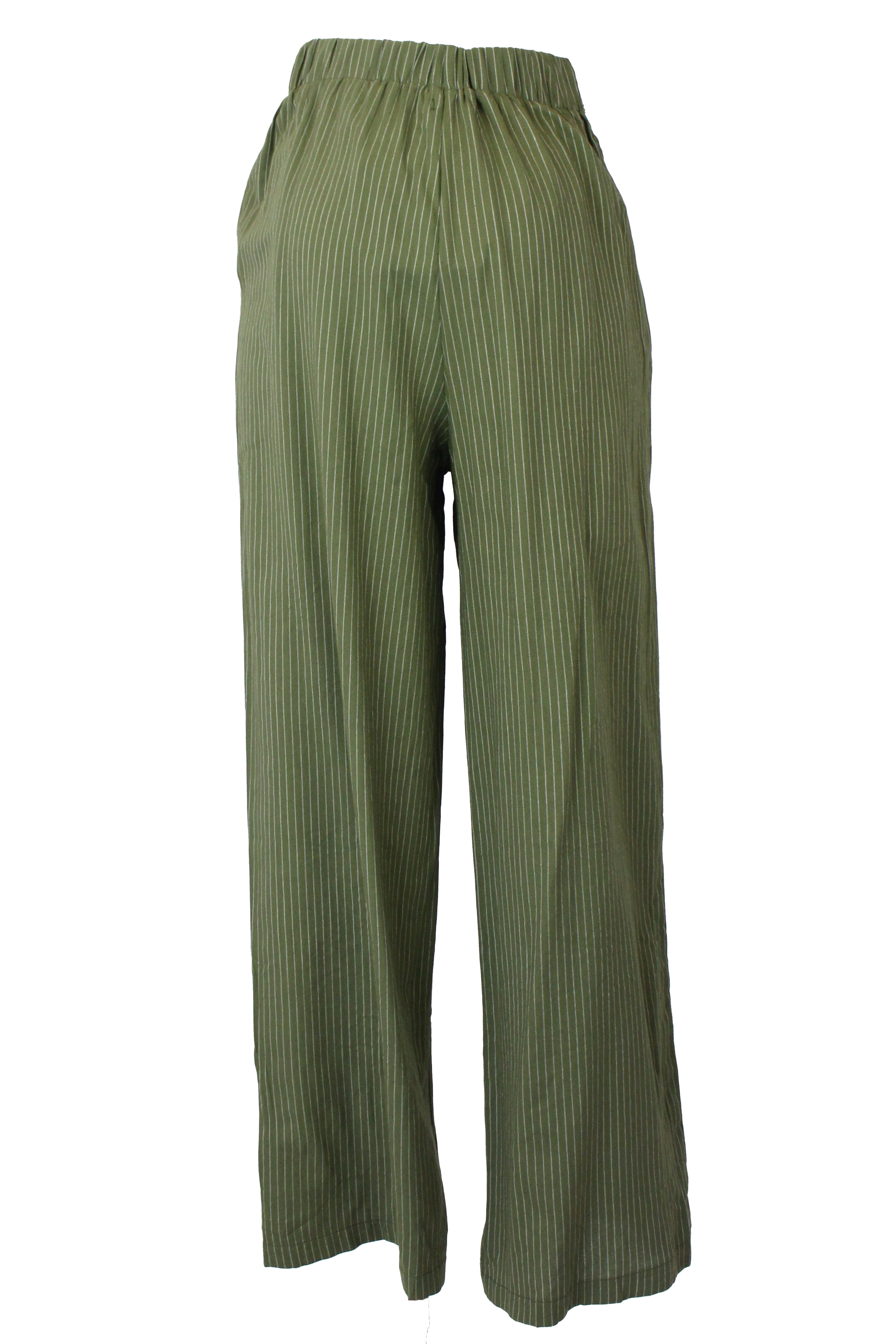 YS39 Pantalón Recto Rayado Mitad Pretina Mitad Elástico