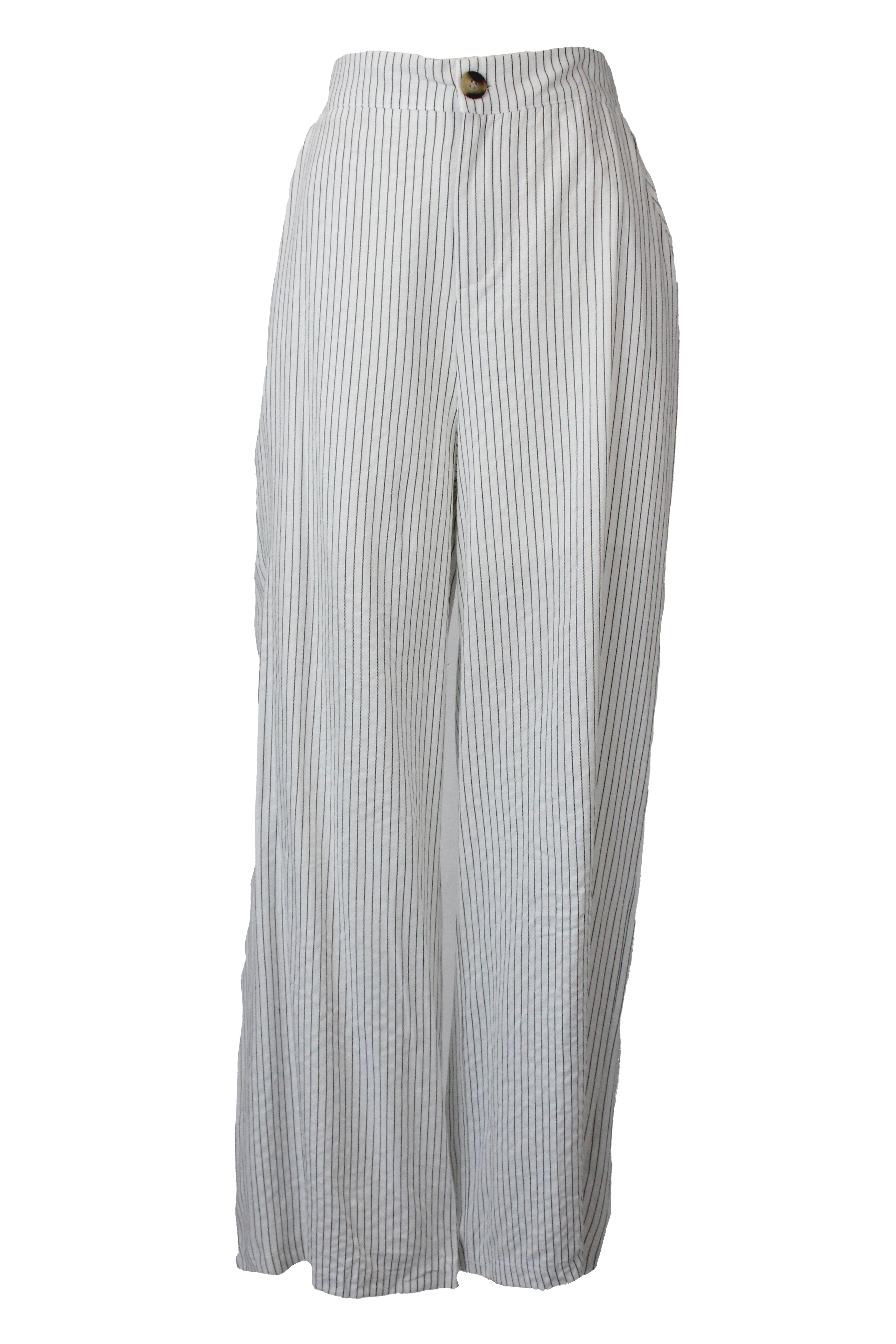 YS39 Pantalón Recto Rayado Mitad Pretina Mitad Elástico