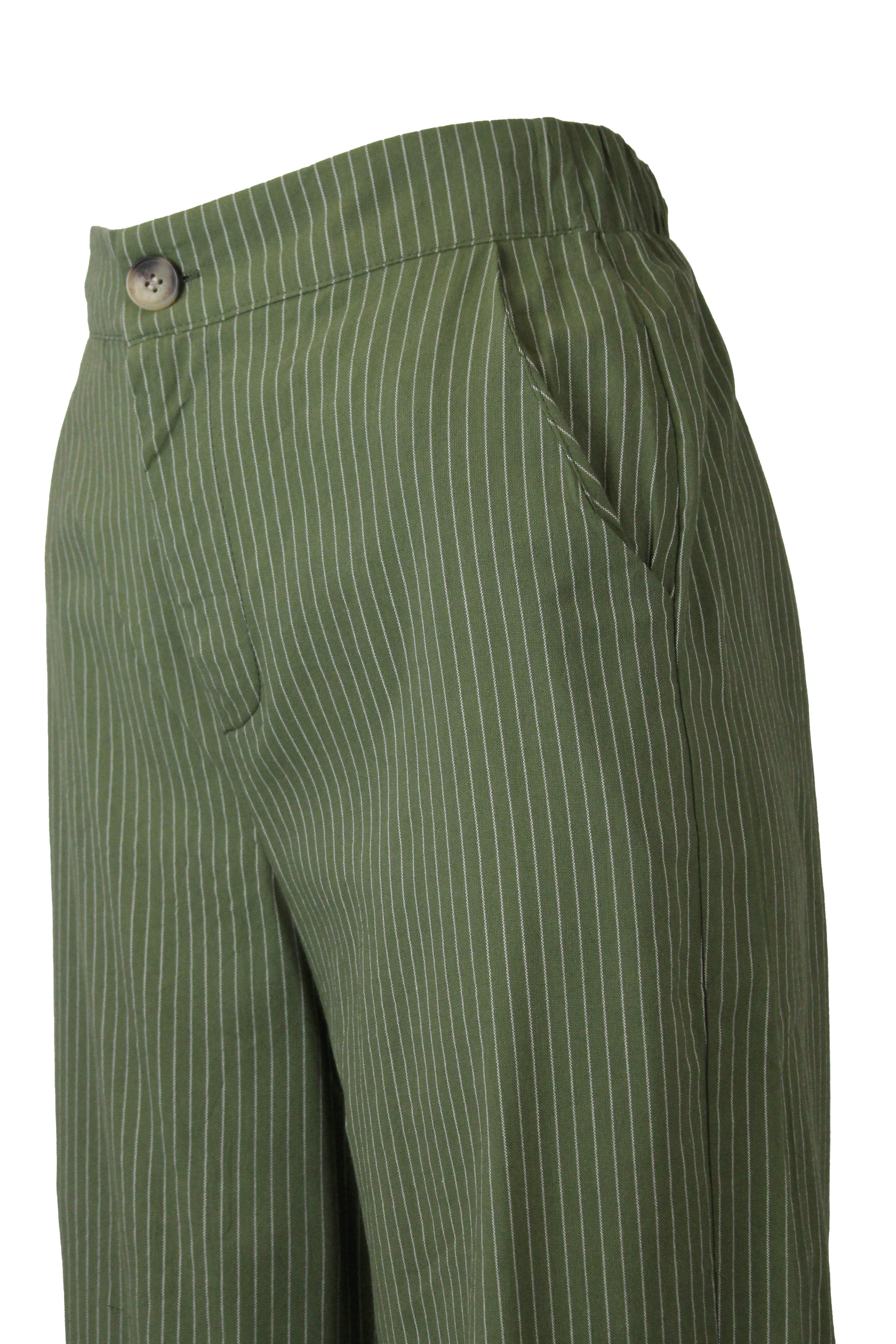 YS39 Pantalón Recto Rayado Mitad Pretina Mitad Elástico