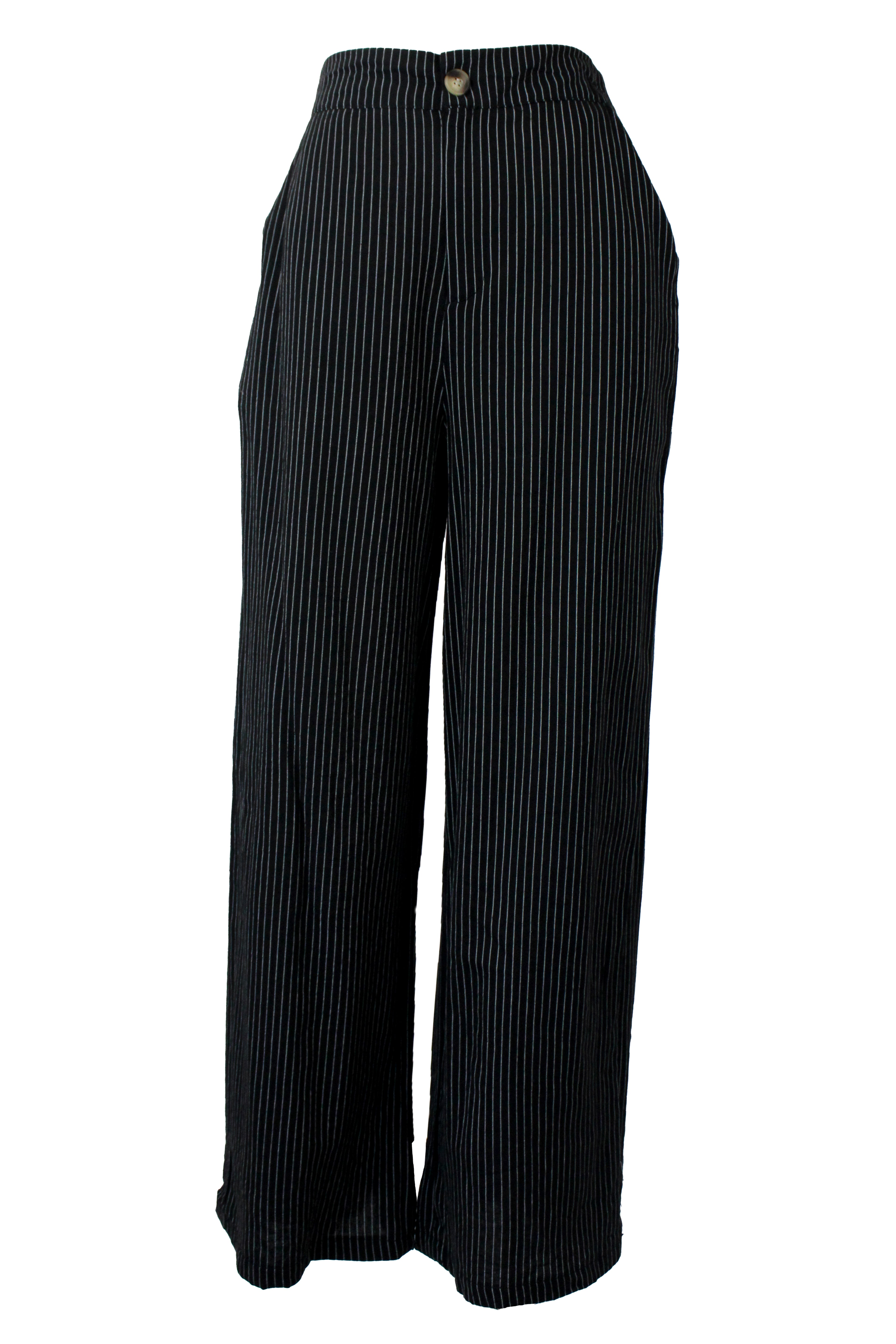 YS39 Pantalón Recto Rayado Mitad Pretina Mitad Elástico