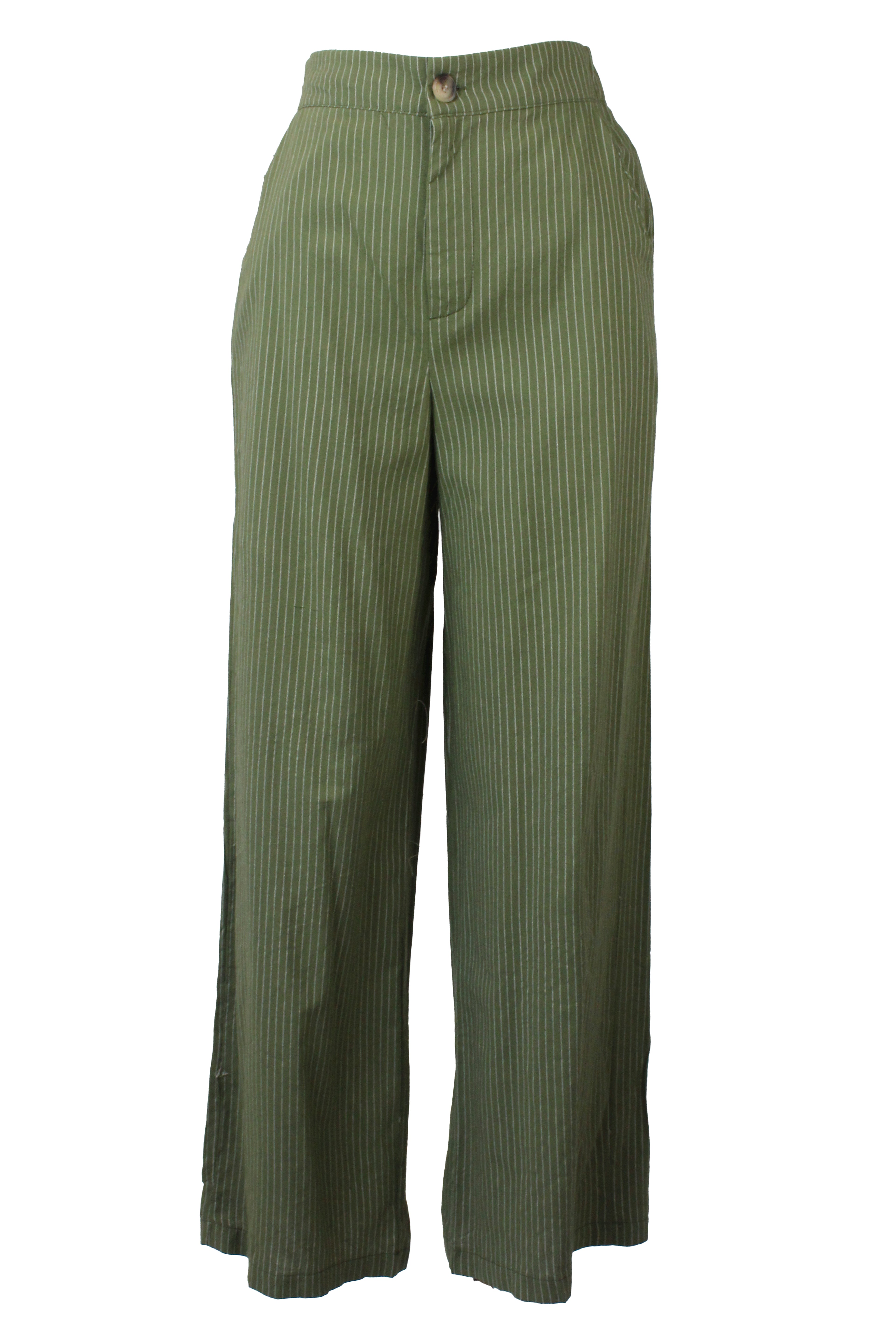 YS39 Pantalón Recto Rayado Mitad Pretina Mitad Elástico