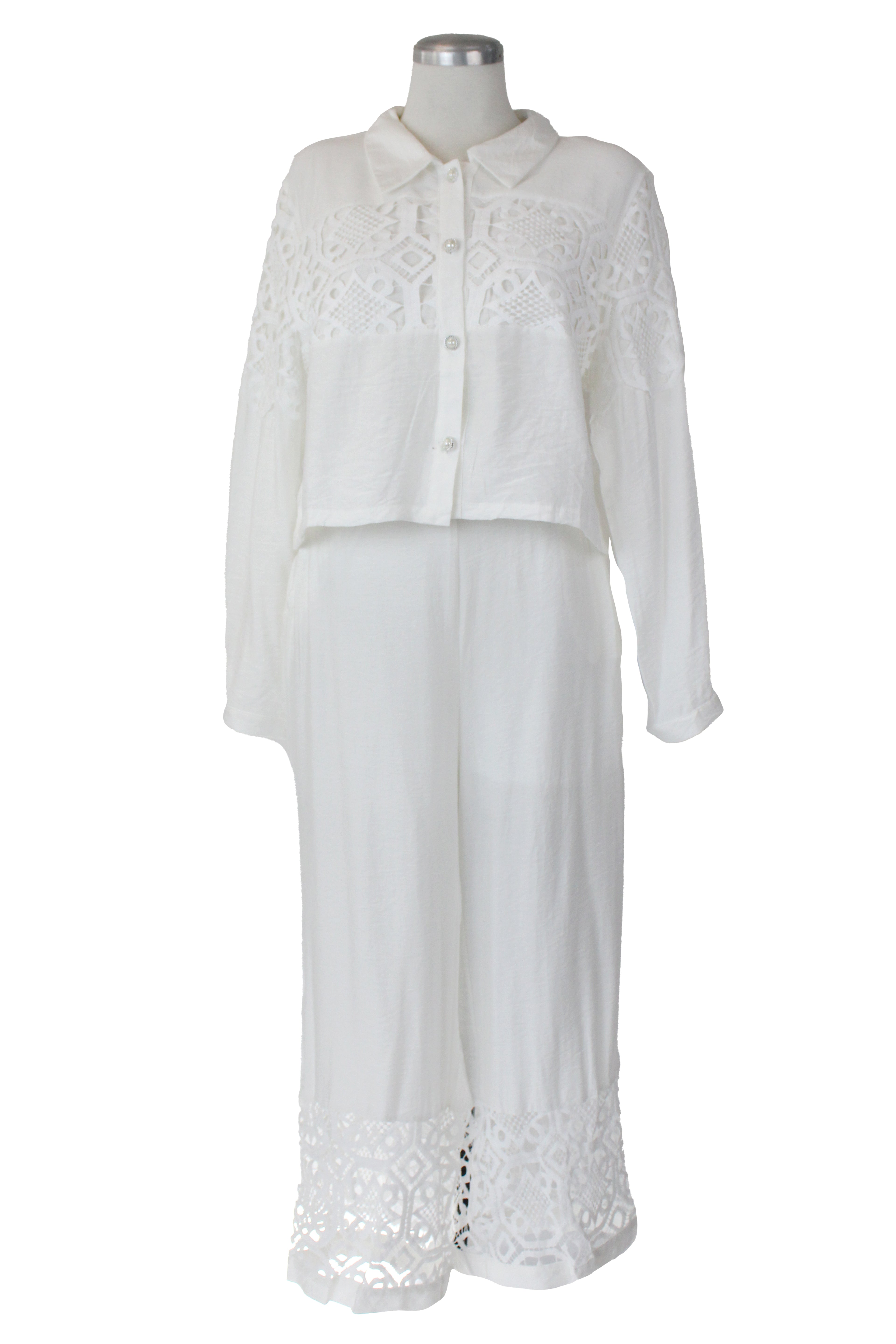 YS259 Conjunto Diseño Bordado Blusa con Botones Aperlados